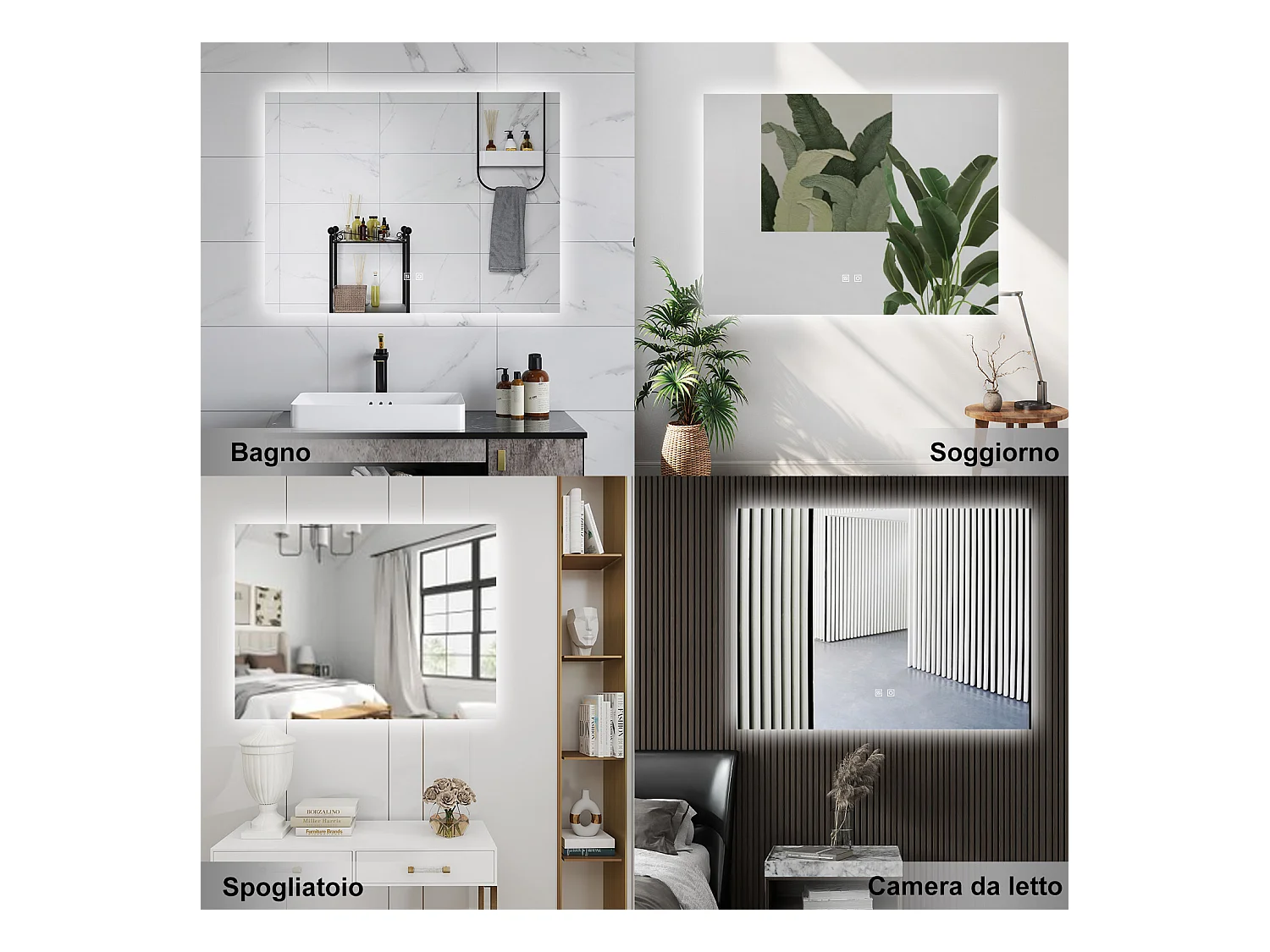 AICA Specchio da bagno 80 x 60 cm, dimmerabile, Funzione Memoria, antiappannamento, 3 colori