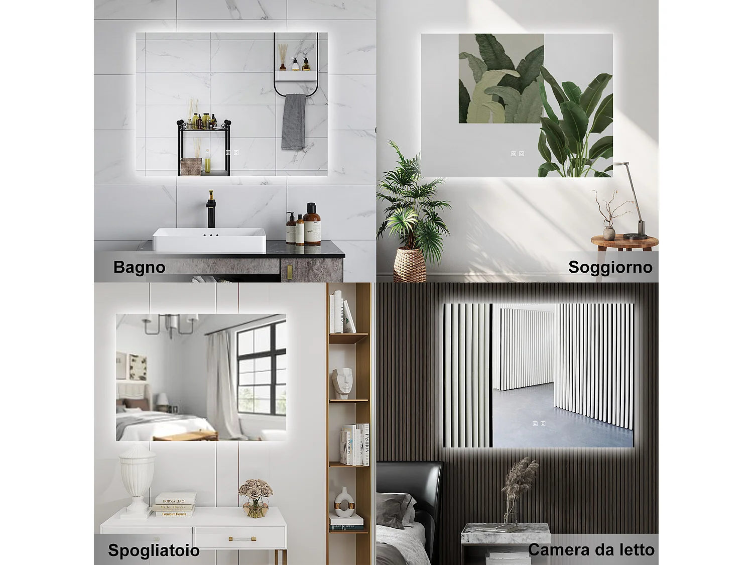 AICA Specchio da bagno 80 x 60 cm, dimmerabile, Funzione Memoria, antiappannamento, 3 colori