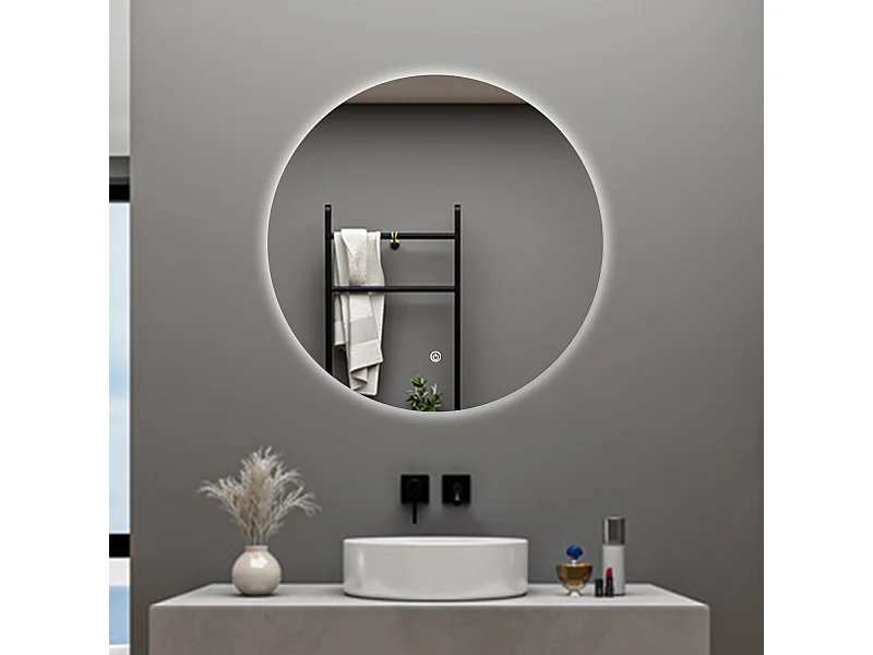 AICA Specchio da bagno 80 x 80 cm, antiappannamento, dimmerabile, interruttore touch, Funzione Memoria