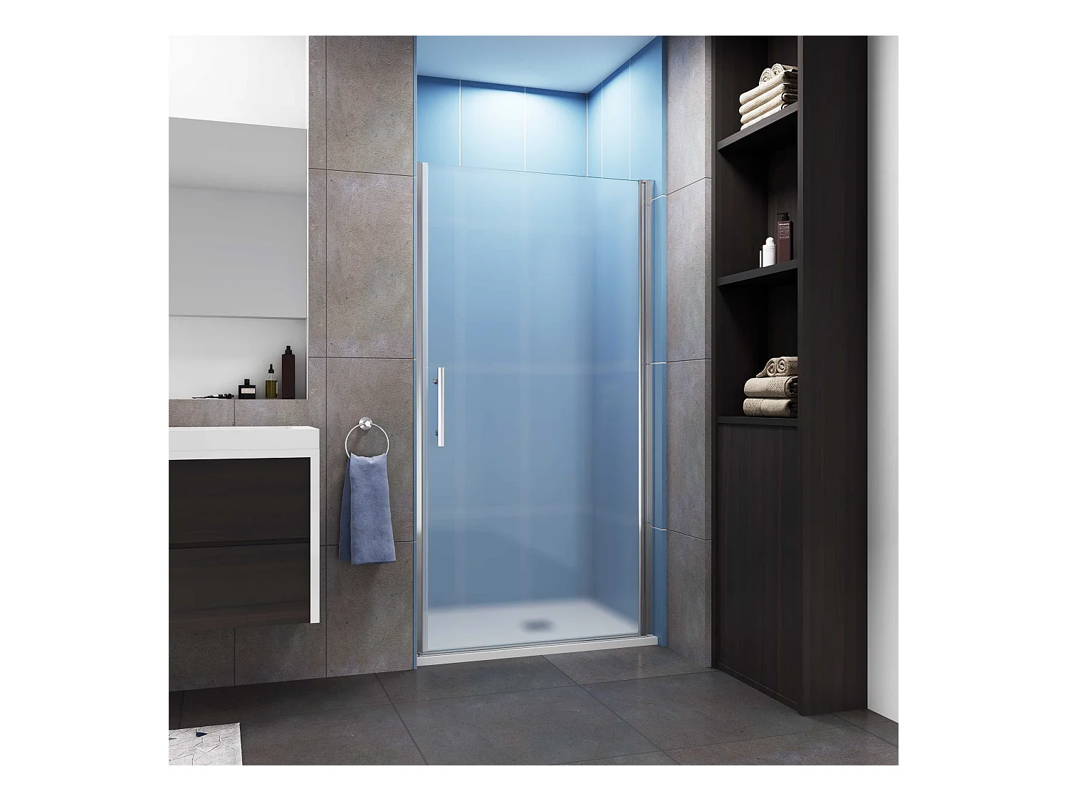 Aica Porte de Douche Pivotante Chrome en 6mm Verre Dépoli – L100xH185cm —Design Moderne,Ouverture Facile et Intimité Assurée,pose de niche