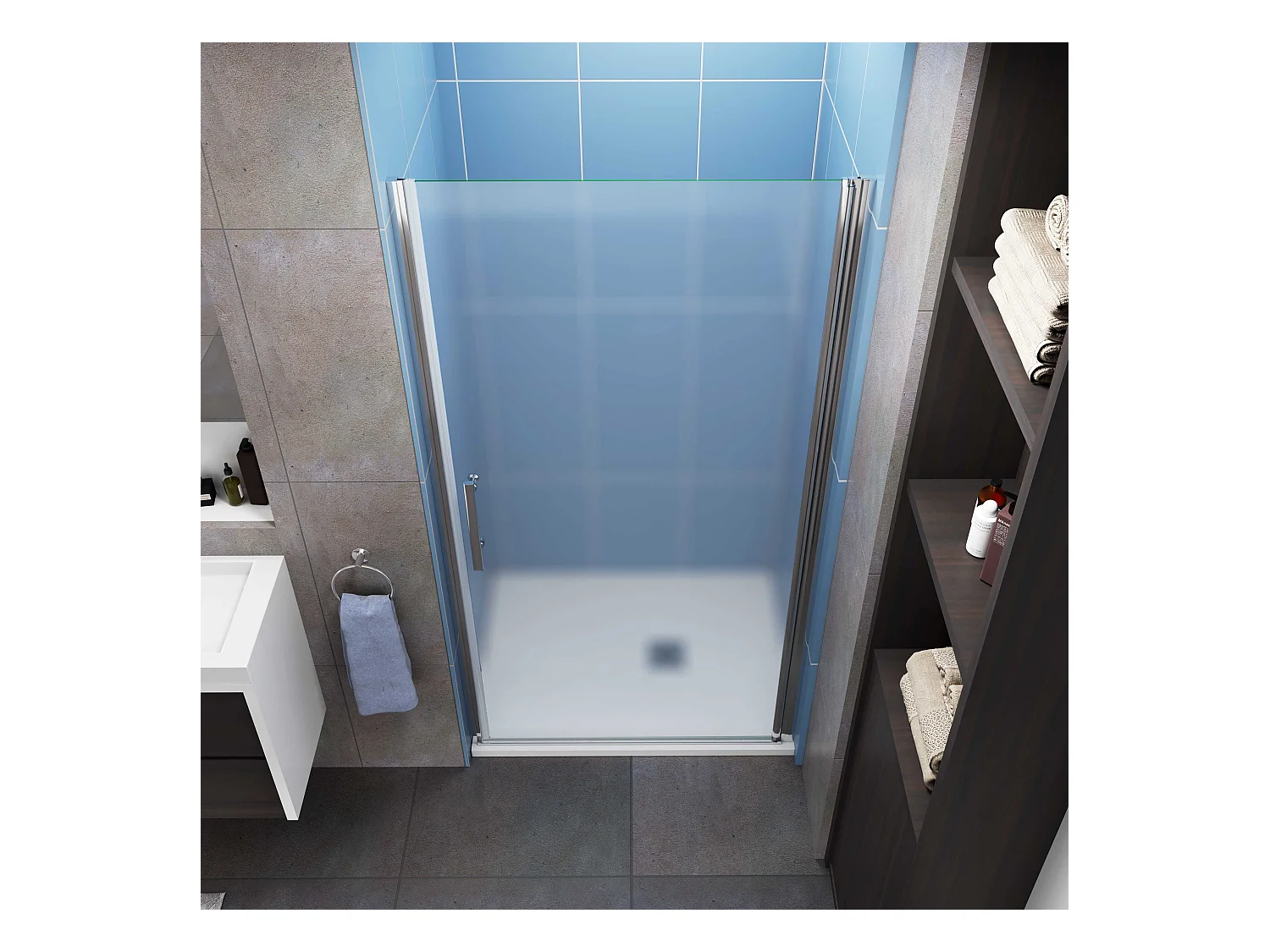 Aica Porte de Douche Pivotante Chrome en 6mm Verre Dépoli – L100xH185cm —Design Moderne,Ouverture Facile et Intimité Assurée,pose de niche