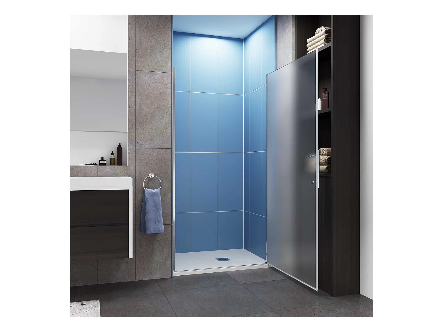 Aica Porte de Douche Pivotante Chrome en 6mm Verre Dépoli – L100xH185cm —Design Moderne,Ouverture Facile et Intimité Assurée,pose de niche