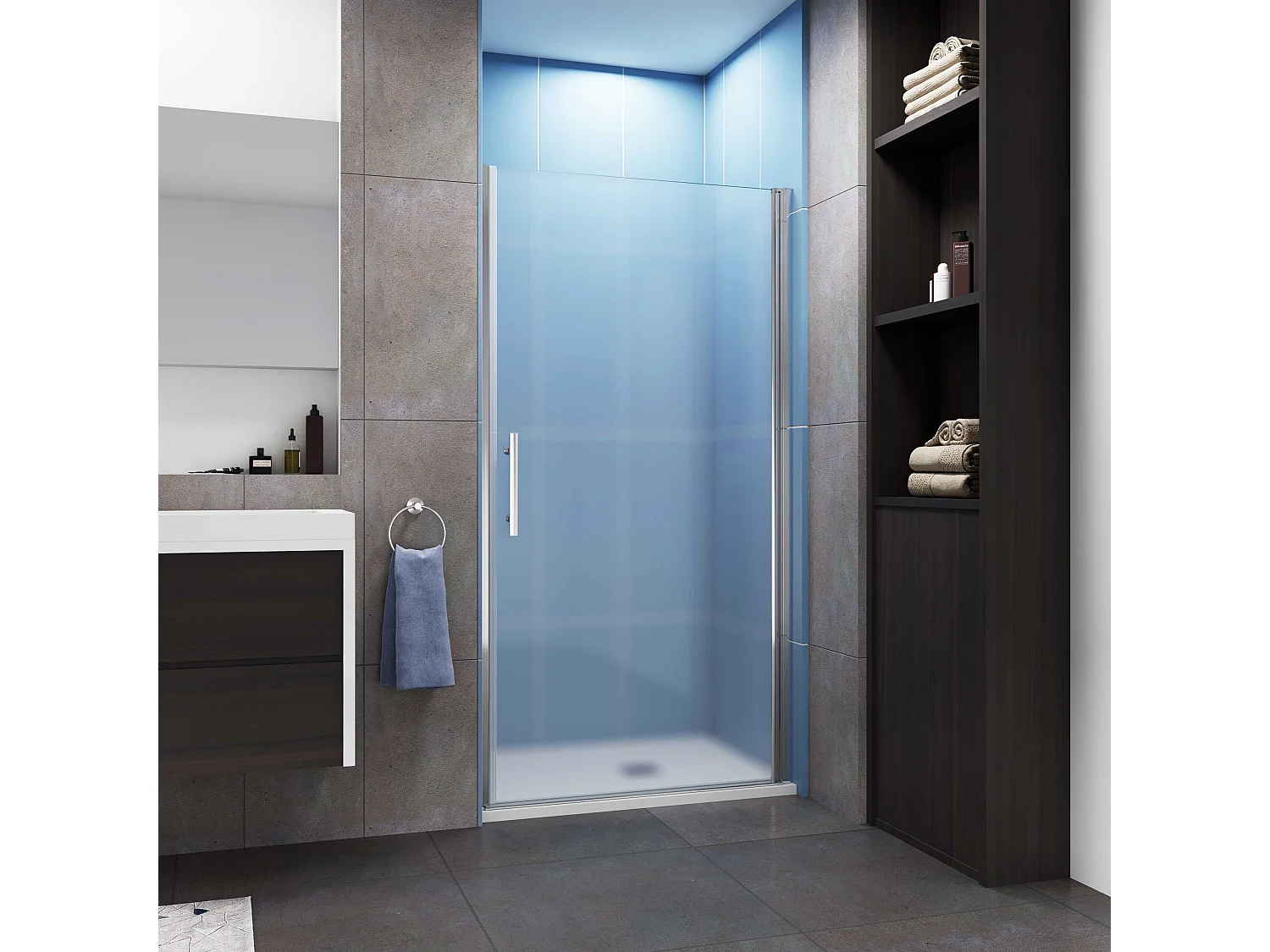 Aica Porte de Douche Pivotante Chrome en 6mm Verre Dépoli – L100xH185cm —Design Moderne,Ouverture Facile et Intimité Assurée,pose de niche