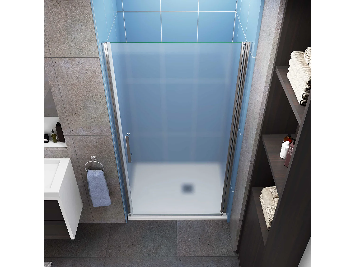 Aica Porte de Douche Pivotante Chrome en 6mm Verre Dépoli – L100xH185cm —Design Moderne,Ouverture Facile et Intimité Assurée,pose de niche