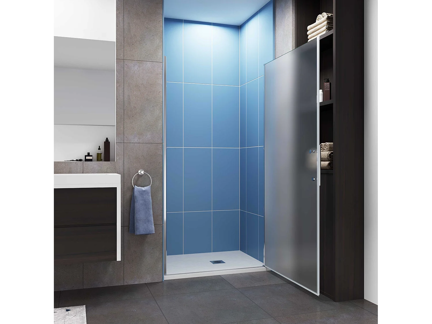 Aica Porte de Douche Pivotante Chrome en 6mm Verre Dépoli – L100xH185cm —Design Moderne,Ouverture Facile et Intimité Assurée,pose de niche