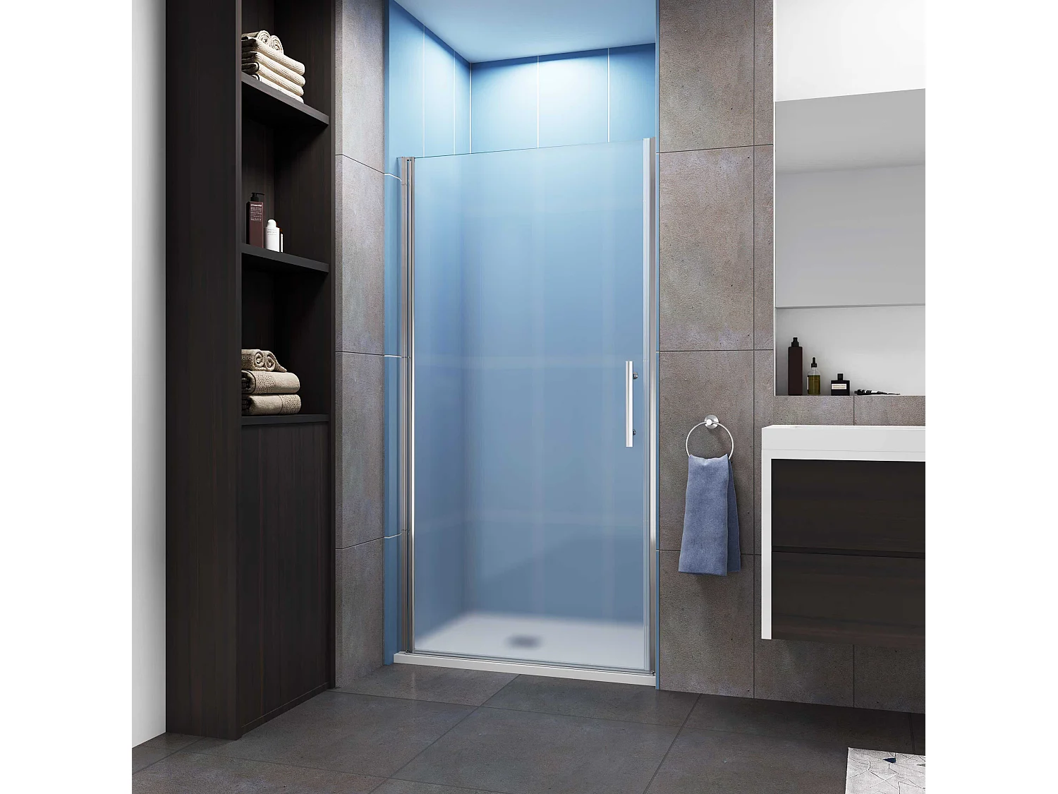 Aica verchroomde draaibare douchedeur in 6 mm matglas – L100xH185cm – Modern ontwerp, gemakkelijk te openen en gegarandeerde privacy, nisinstallatie