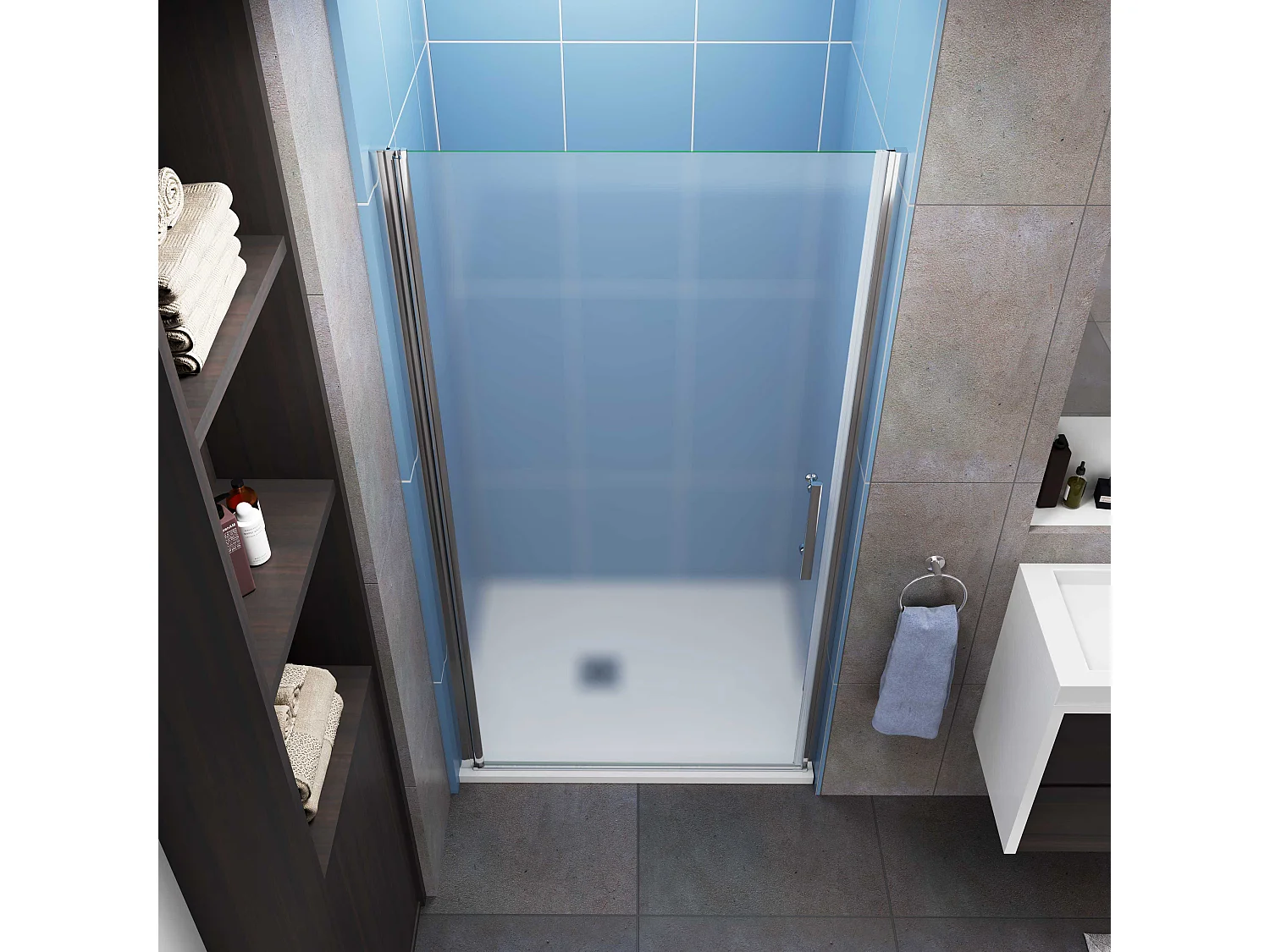 Aica verchroomde draaibare douchedeur in 6 mm matglas – L100xH185cm – Modern ontwerp, gemakkelijk te openen en gegarandeerde privacy, nisinstallatie