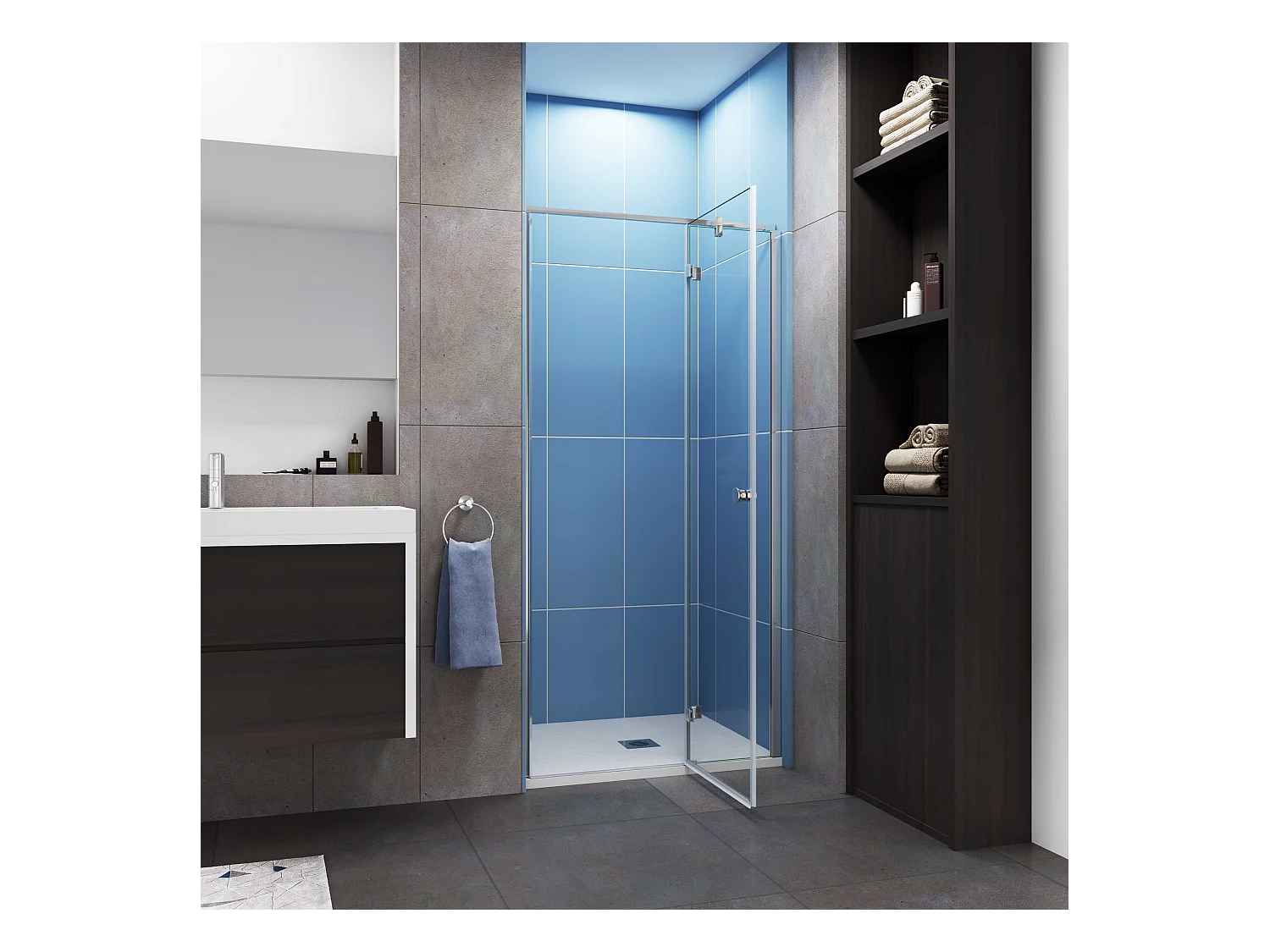 AICA Porte de douche pivotante Chrome style atelier - 120x195cm，6mm verre de trempé anticalcaire,avec barre de fixation ,design industriel élégant