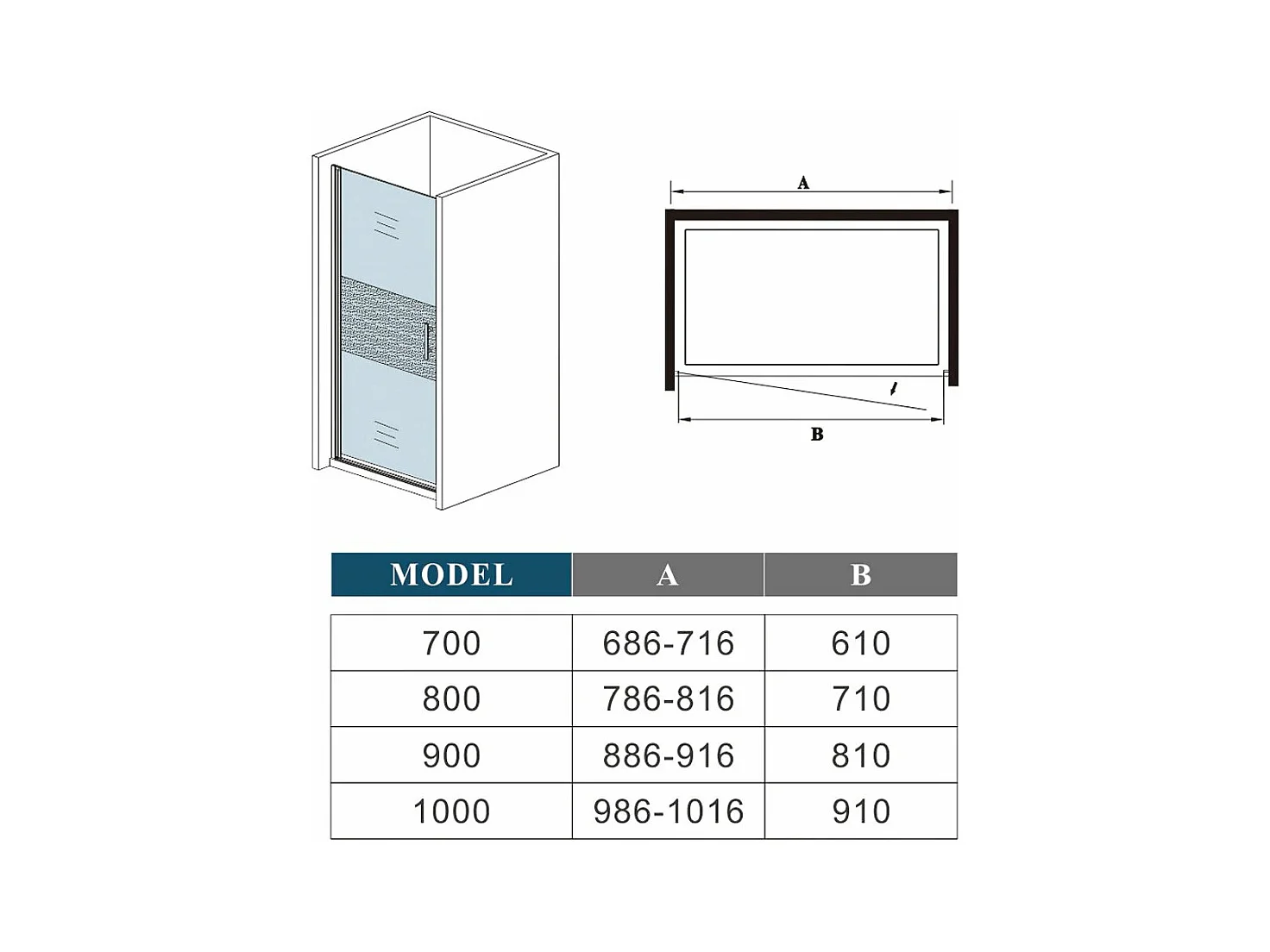 Aica Porte de Douche Pivotante Chrome L70xH185cm en verre bande central Dépoli ,6mm Verre Anticalcaire Pivotant à 90°—Installation en niche