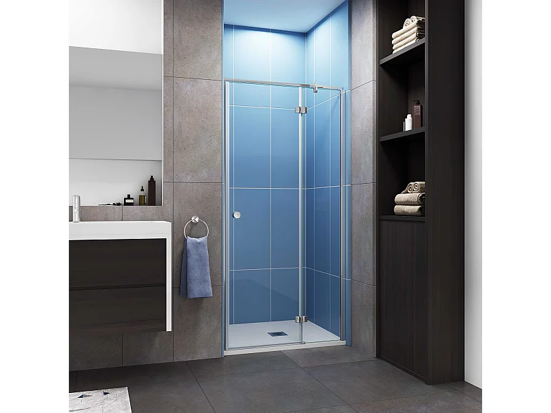 AICA Porte de douche pivotante Chrome style atelier - 100x195cm，6mm verre de trempé anticalcaire,avec barre de fixation ,design industriel élégant