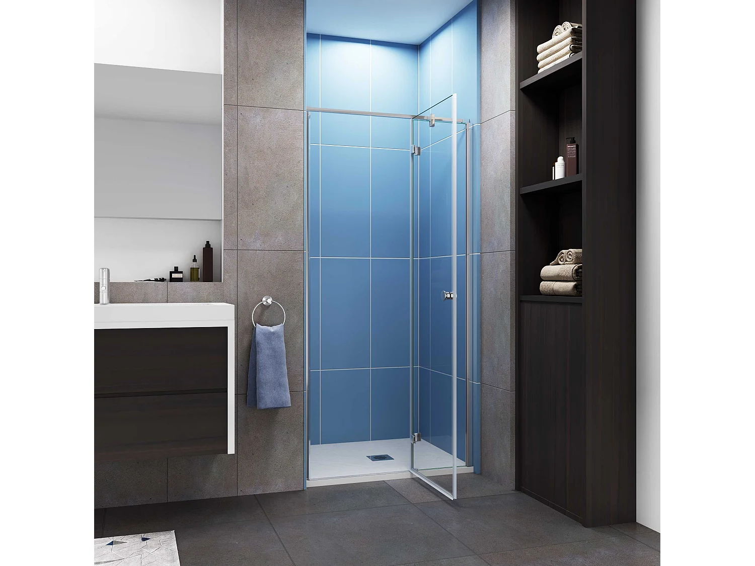 AICA Porte de douche pivotante Chrome style atelier - 100x195cm，6mm verre de trempé anticalcaire,avec barre de fixation ,design industriel élégant