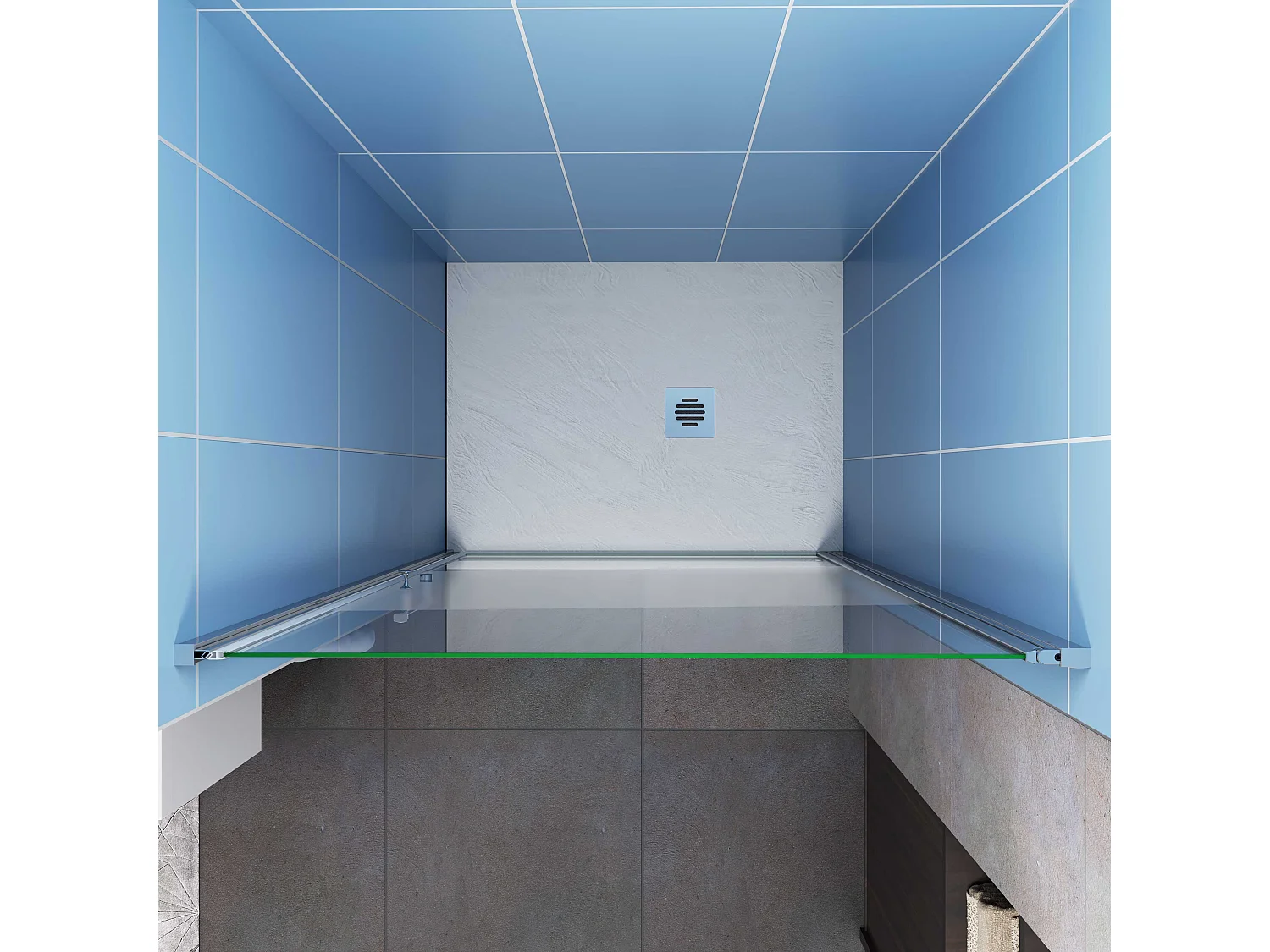 Aica Porte de Douche Pivotante Chrome L90xH185cm en verre bande central Dépoli ,6mm Verre Anticalcaire Pivotant à 90°—Installation en niche