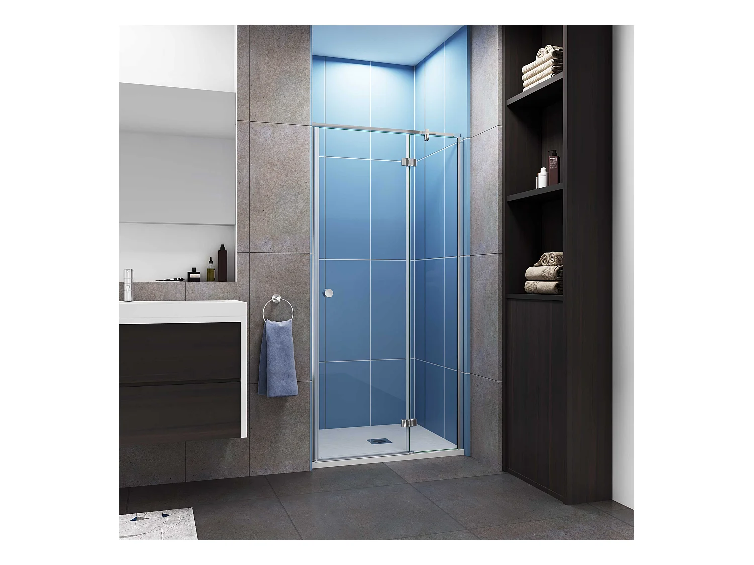AICA Porte de douche pivotante Chrome style atelier - 90x195cm，6mm verre de trempé anticalcaire, avec barre de fixation ,design industriel élégant