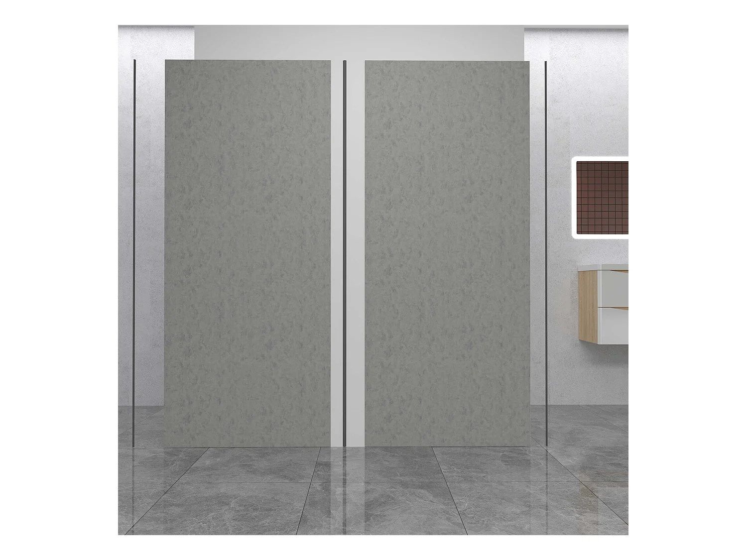 AICA Lot de 2 panneaux muraux de douche Gris en aluminium avec 3 profilés — L90xL90xH210 cm , protection murale,antimoisissure,facile à installer