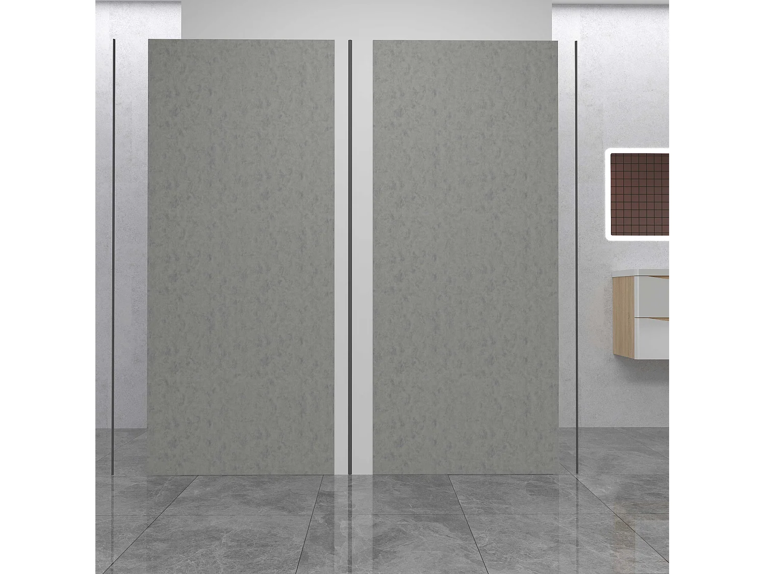 AICA Lot de 2 panneaux muraux de douche Gris en aluminium avec 3 profilés — L90xL90xH210 cm , protection murale,antimoisissure,facile à installer