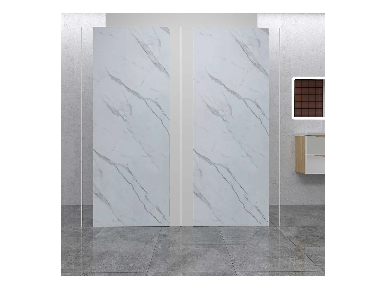 AICA Lot de 2 panneaux muraux de douche effet Marbre en Aluminium avec 3 profilés — L90xL90xH210 cm , Protection murale,Antimoisissure,Facile pose