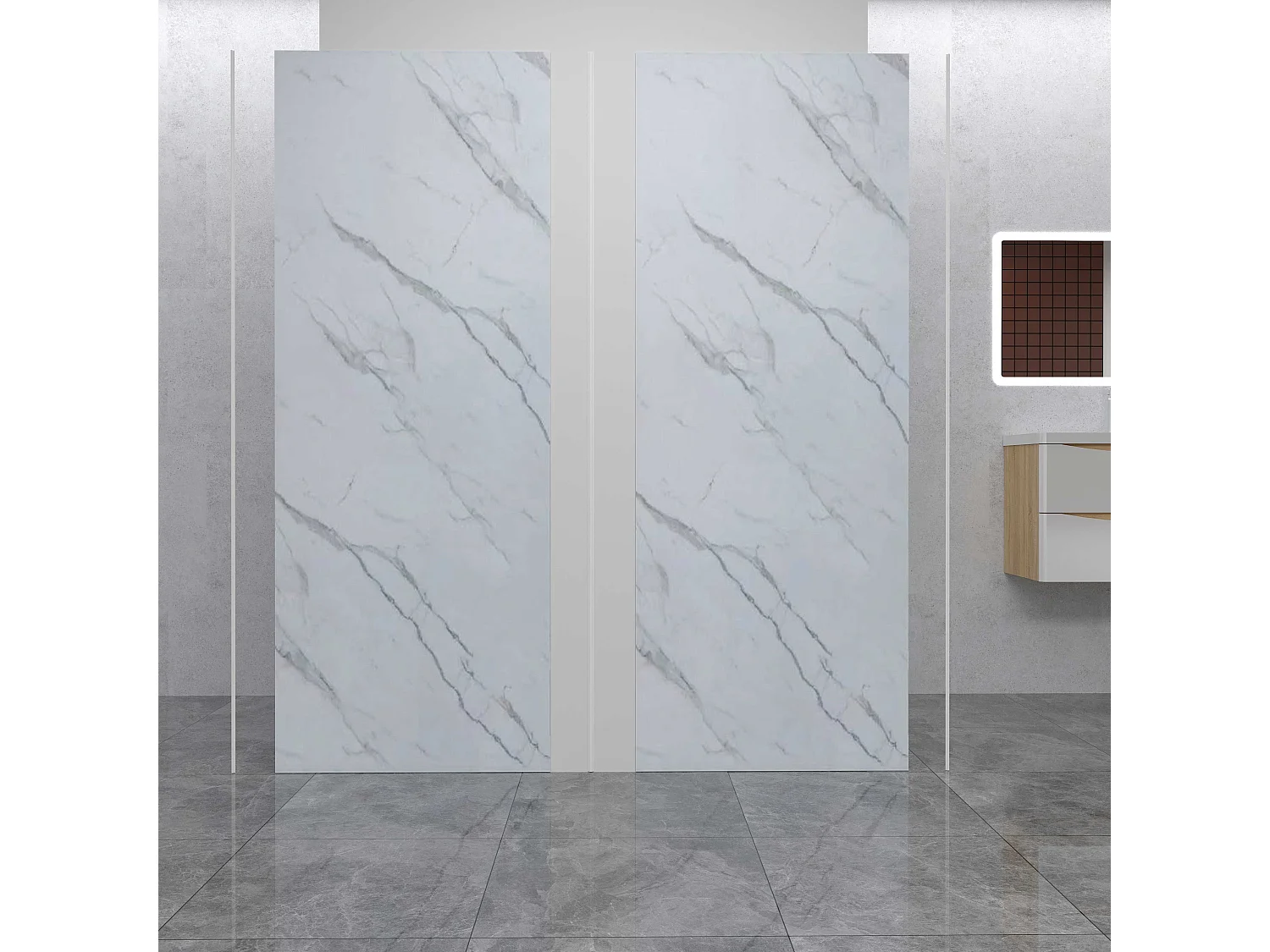 AICA Lot de 2 panneaux muraux de douche effet Marbre en Aluminium avec 3 profilés — L100xL100xH210 cm , Protection murale,Antimoisissure,Facile pose