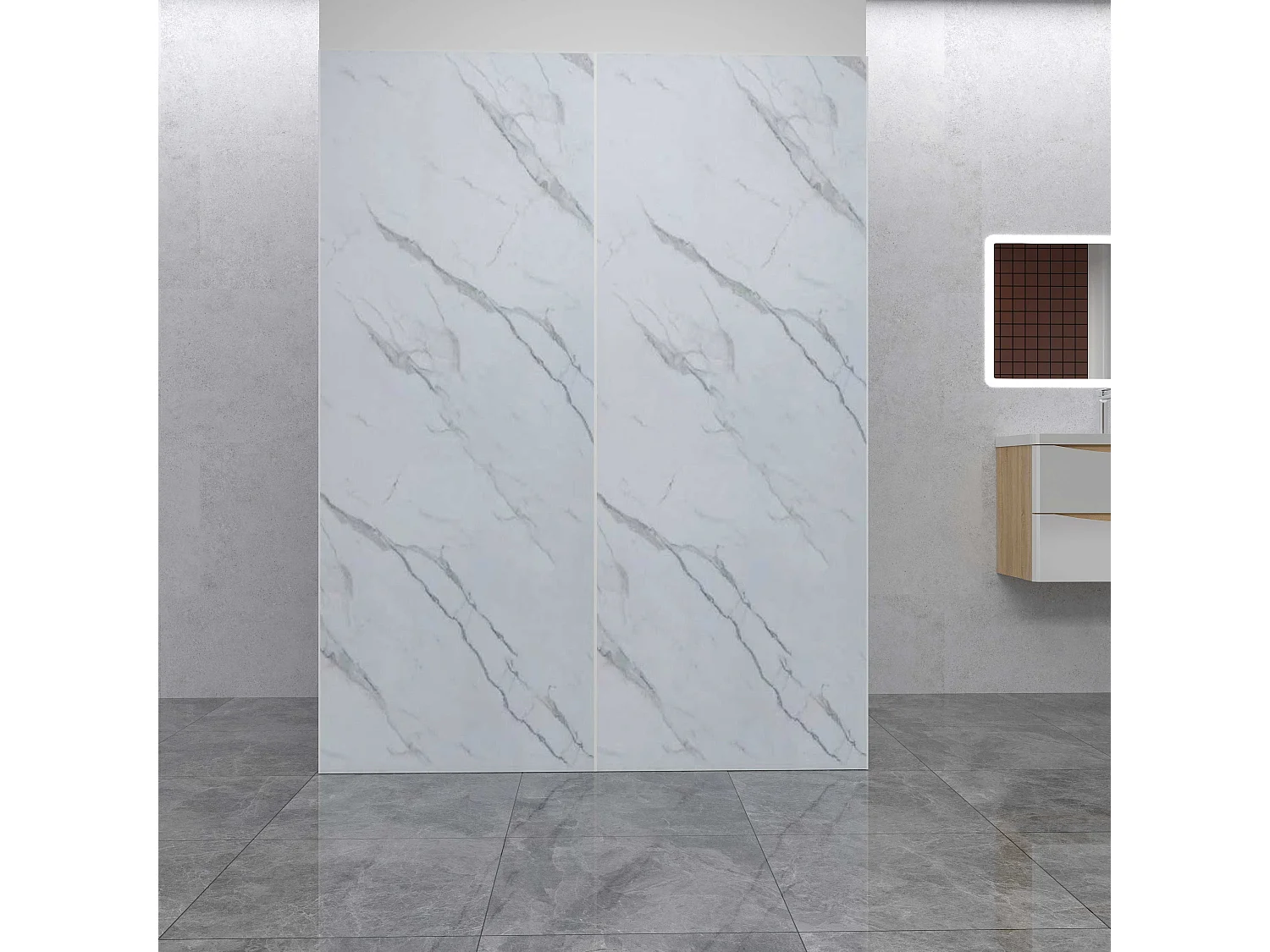 AICA Lot de 2 panneaux muraux de douche effet Marbre en Aluminium avec 1 profilés — L100xL100xH210 cm , Protection murale,Antimoisissure,Facile pose