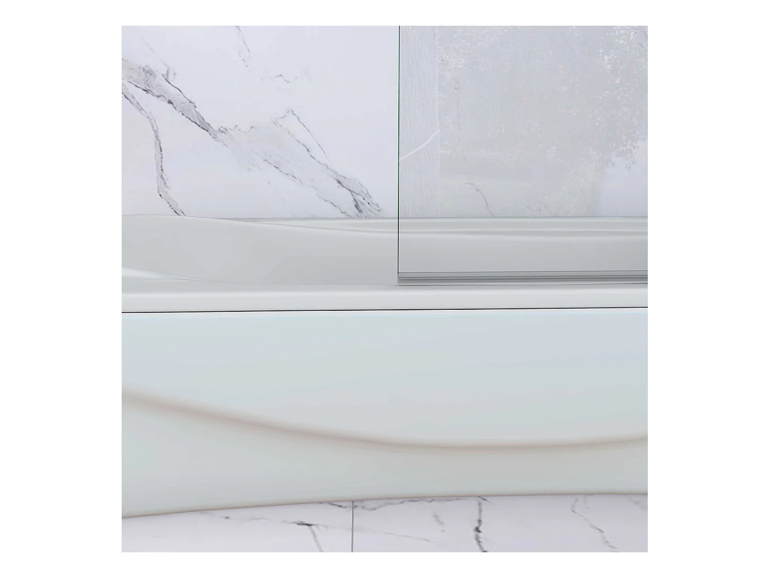 AICA Pare baignoire Chrome au angle arrondis pivotant 180°–L90xH140cm —bande central dépoli et style industriel – 6mm verre anticalcaire