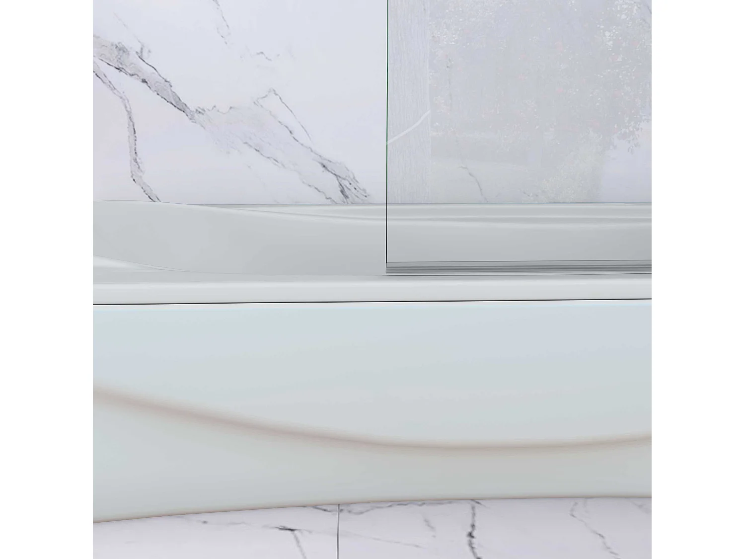 AICA Pare baignoire Chrome au angle arrondis pivotant 180°–L90xH140cm —bande central dépoli et style industriel – 6mm verre anticalcaire