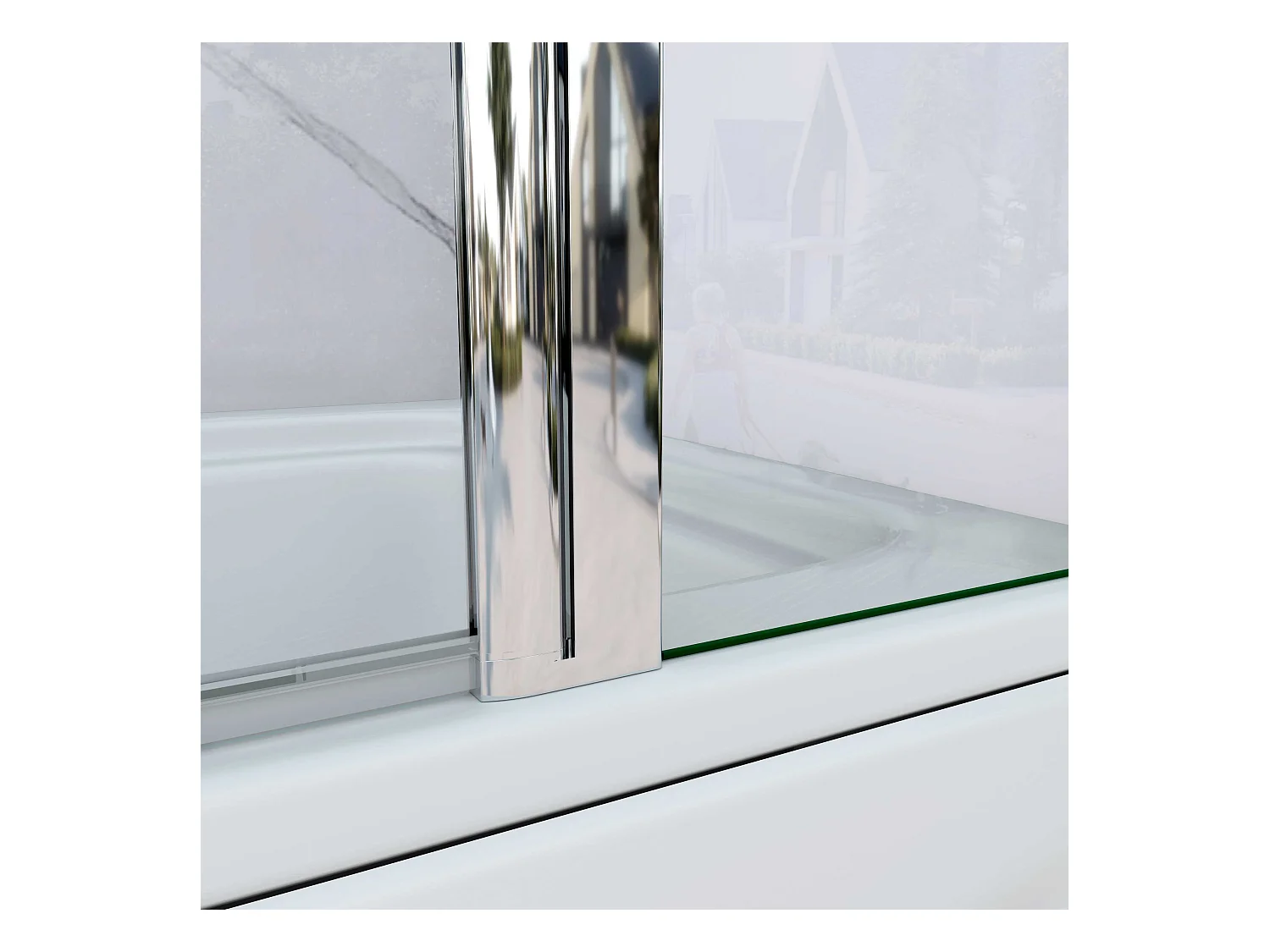 AICA Pare baignoire Chrome au angle arrondis pivotant 180°– L100xH140cm —5mm verre trempé style industriel—Pose réversible avec porte-serviette