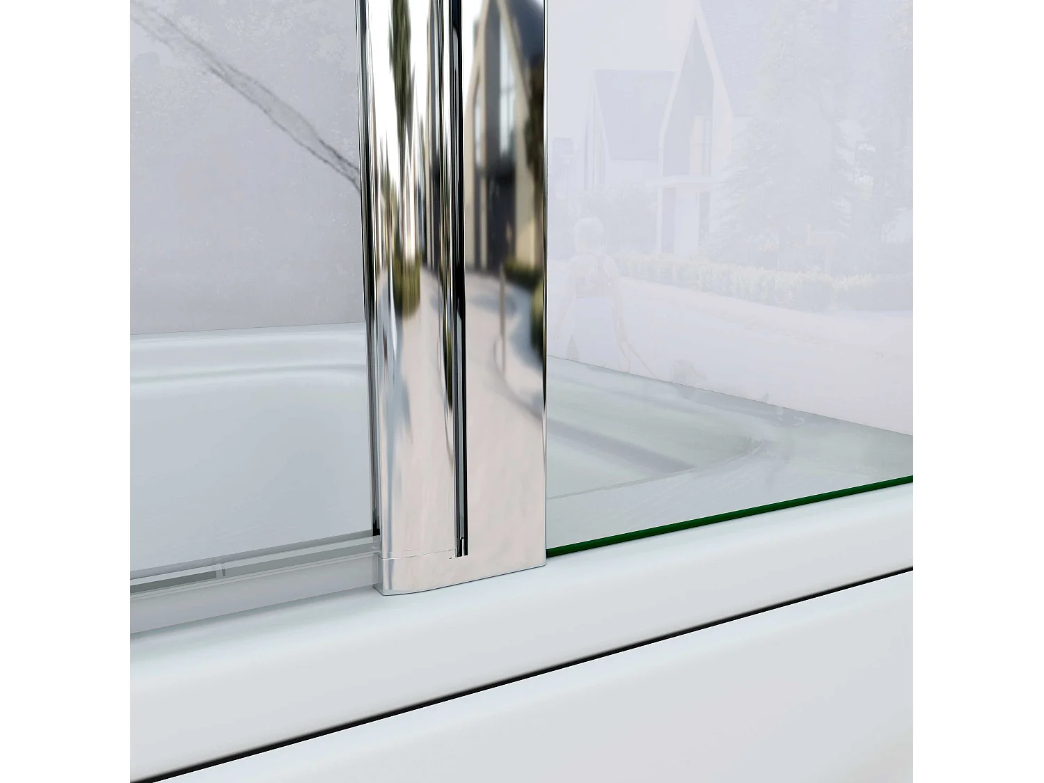 AICA Pare baignoire Chrome au angle arrondis pivotant 180°– L100xH140cm —5mm verre trempé style industriel—Pose réversible avec porte-serviette