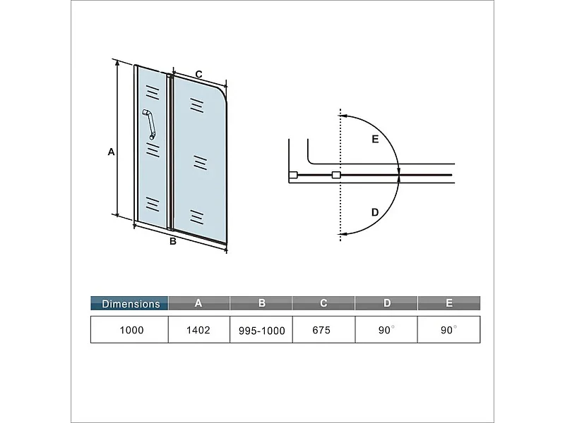 AICA Pare baignoire Chrome au angle arrondis pivotant 180°– L100xH140cm —5mm verre trempé style industriel—Pose réversible avec porte-serviette