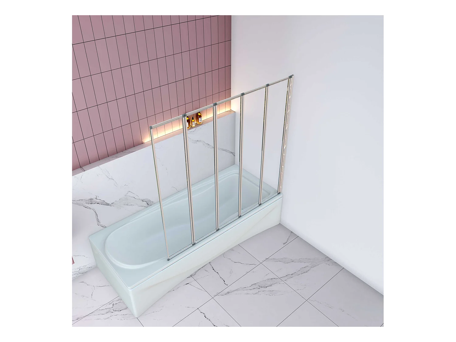 AICA Pare baignoire Chrome pliante style industriel – L120xH140cm avec pliante 5 volets pliants 180°–Installation réversible–4mm verre trempé