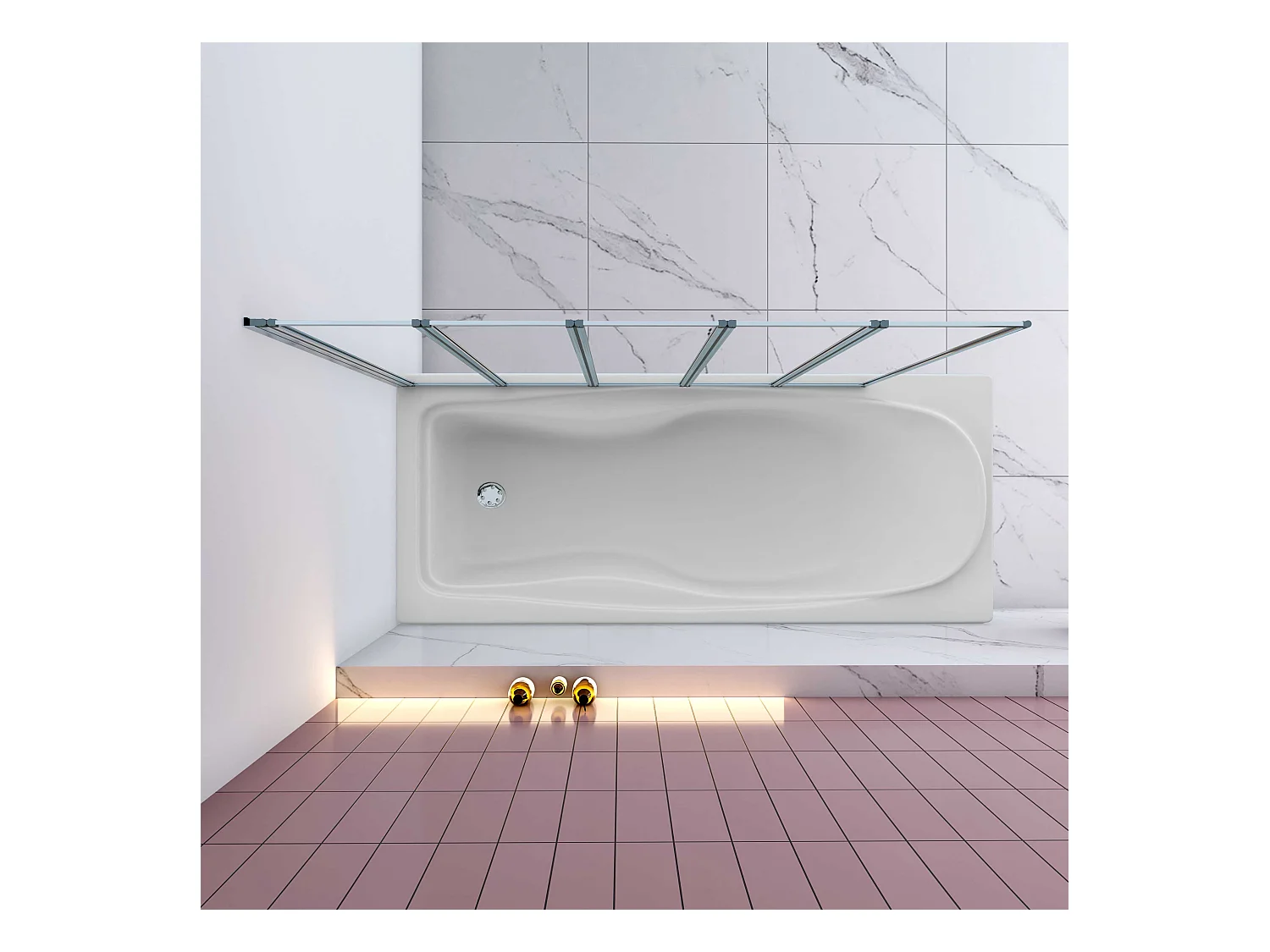 AICA Pare baignoire Chrome pliante style industriel – L120xH140cm avec pliante 5 volets pliants 180°–Installation réversible–4mm verre trempé
