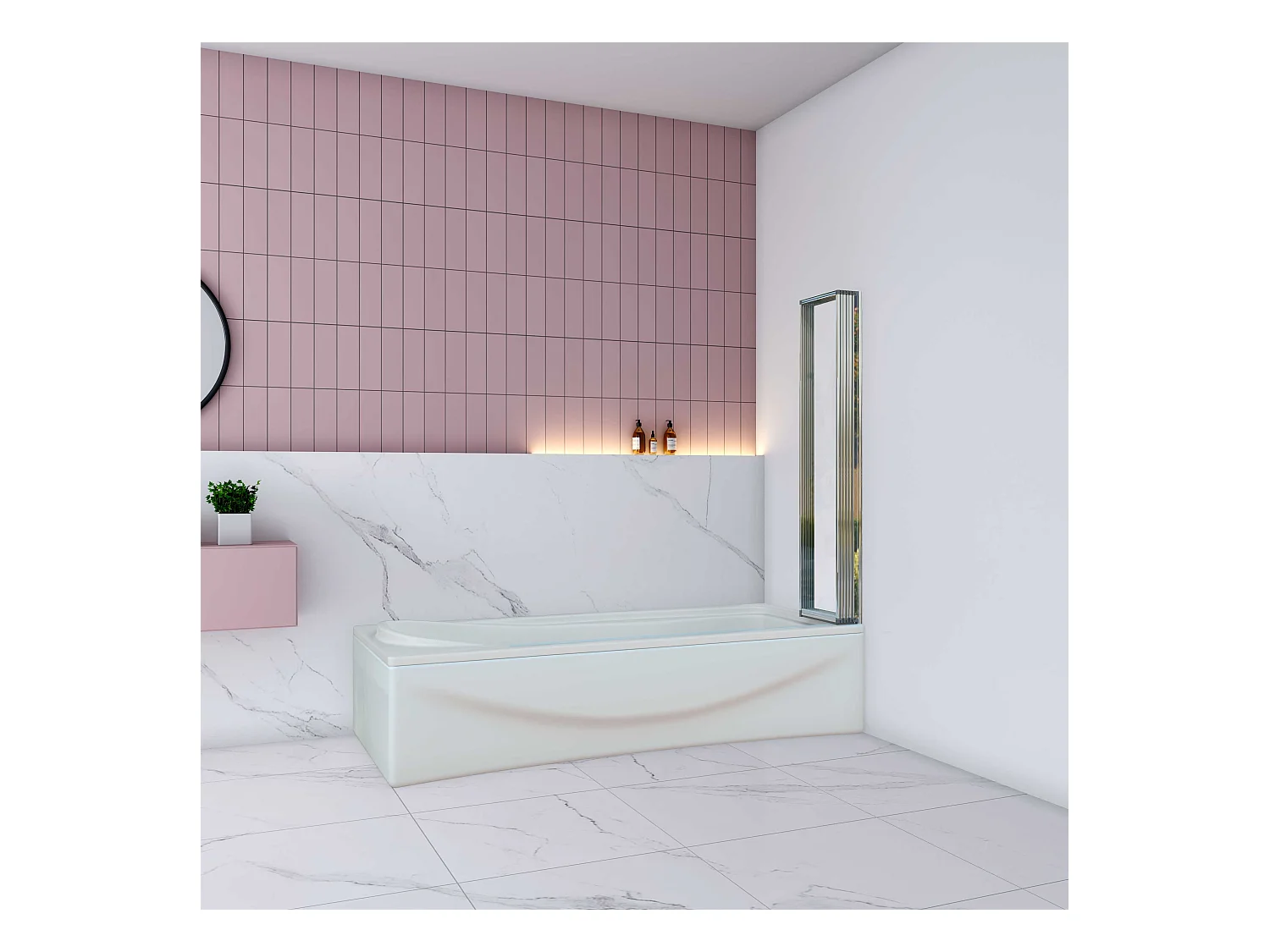 AICA Pare baignoire Chrome pliante style industriel – L120xH140cm avec pliante 5 volets pliants 180°–Installation réversible–4mm verre trempé