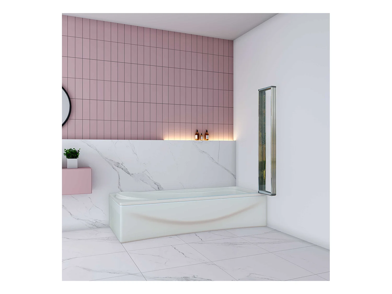 AICA Pare baignoire Chrome pliante style industriel – L120xH140cm avec pliante 5 volets pliants 180°–Installation réversible–4mm verre trempé