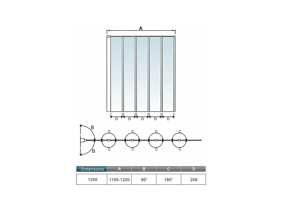 AICA Pare baignoire Chrome pliante style industriel – L120xH140cm avec pliante 5 volets pliants 180°–Installation réversible–4mm verre trempé