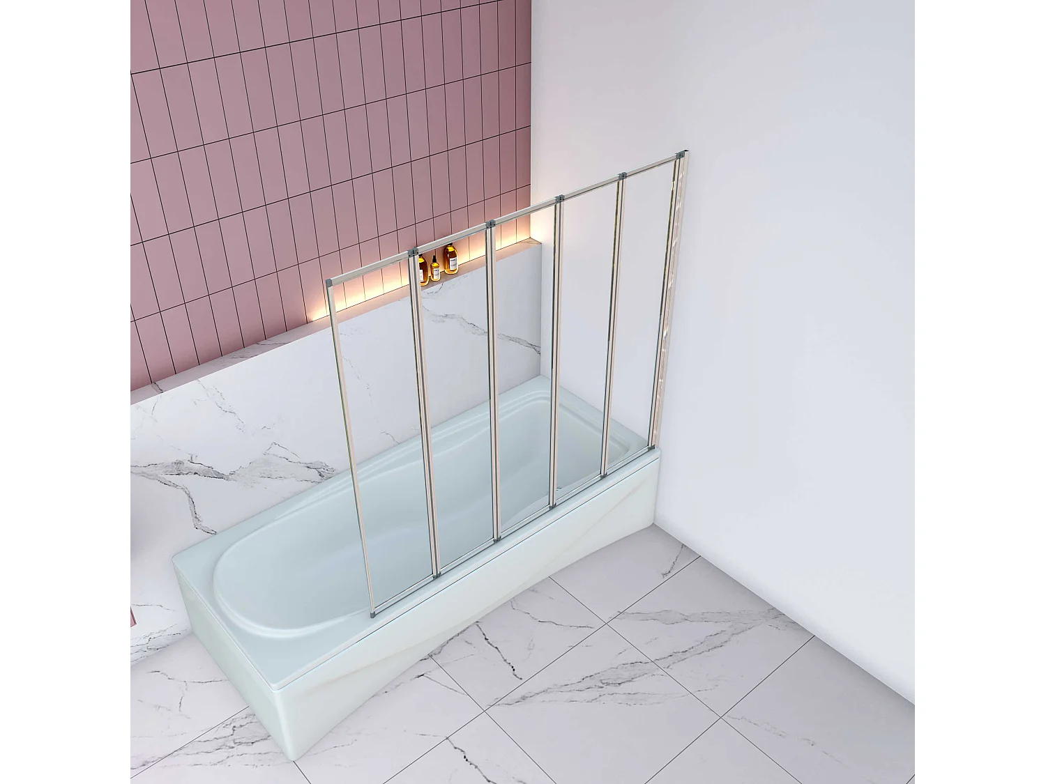 AICA Pare baignoire Chrome pliante style industriel – L120xH140cm avec pliante 5 volets pliants 180°–Installation réversible–4mm verre trempé