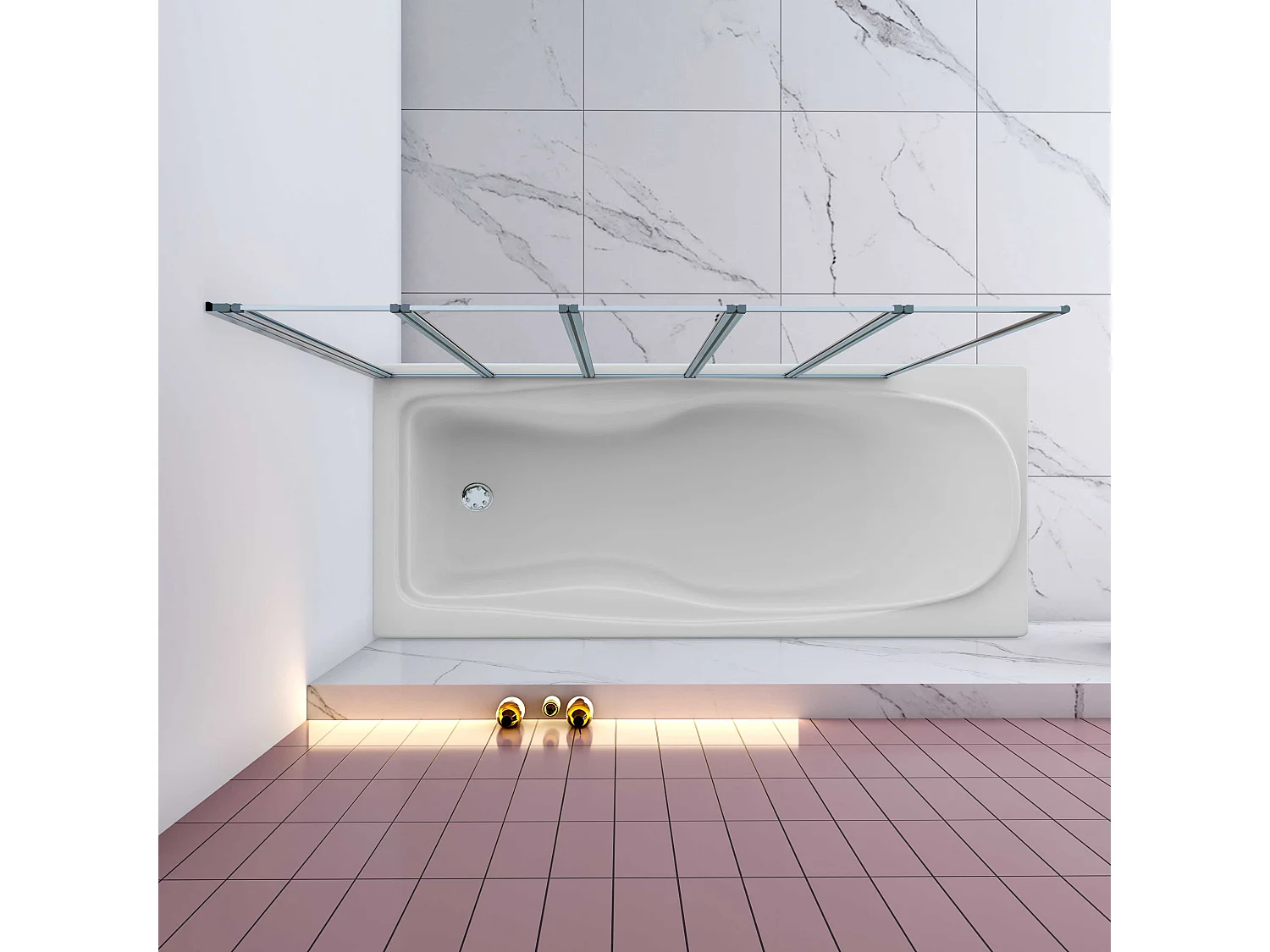 AICA Pare baignoire Chrome pliante style industriel – L120xH140cm avec pliante 5 volets pliants 180°–Installation réversible–4mm verre trempé