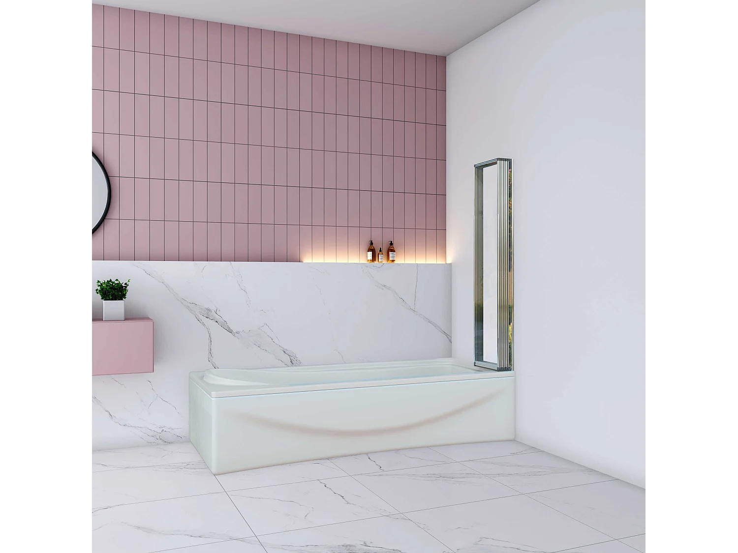 AICA Pare baignoire Chrome pliante style industriel – L120xH140cm avec pliante 5 volets pliants 180°–Installation réversible–4mm verre trempé