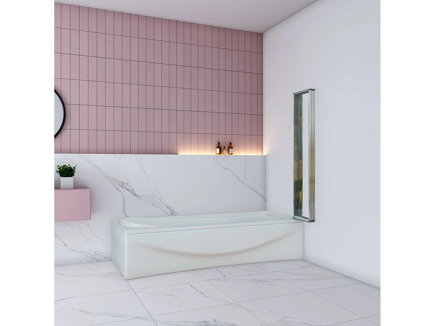 AICA Pare baignoire Chrome pliante style industriel – L120xH140cm avec pliante 5 volets pliants 180°–Installation réversible–4mm verre trempé