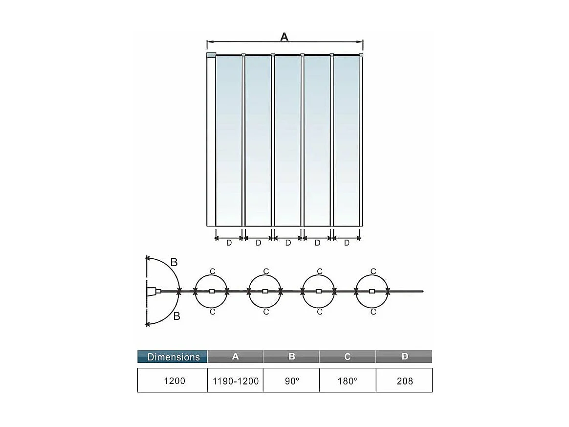 AICA Pare baignoire Chrome pliante style industriel – L120xH140cm avec pliante 5 volets pliants 180°–Installation réversible–4mm verre trempé