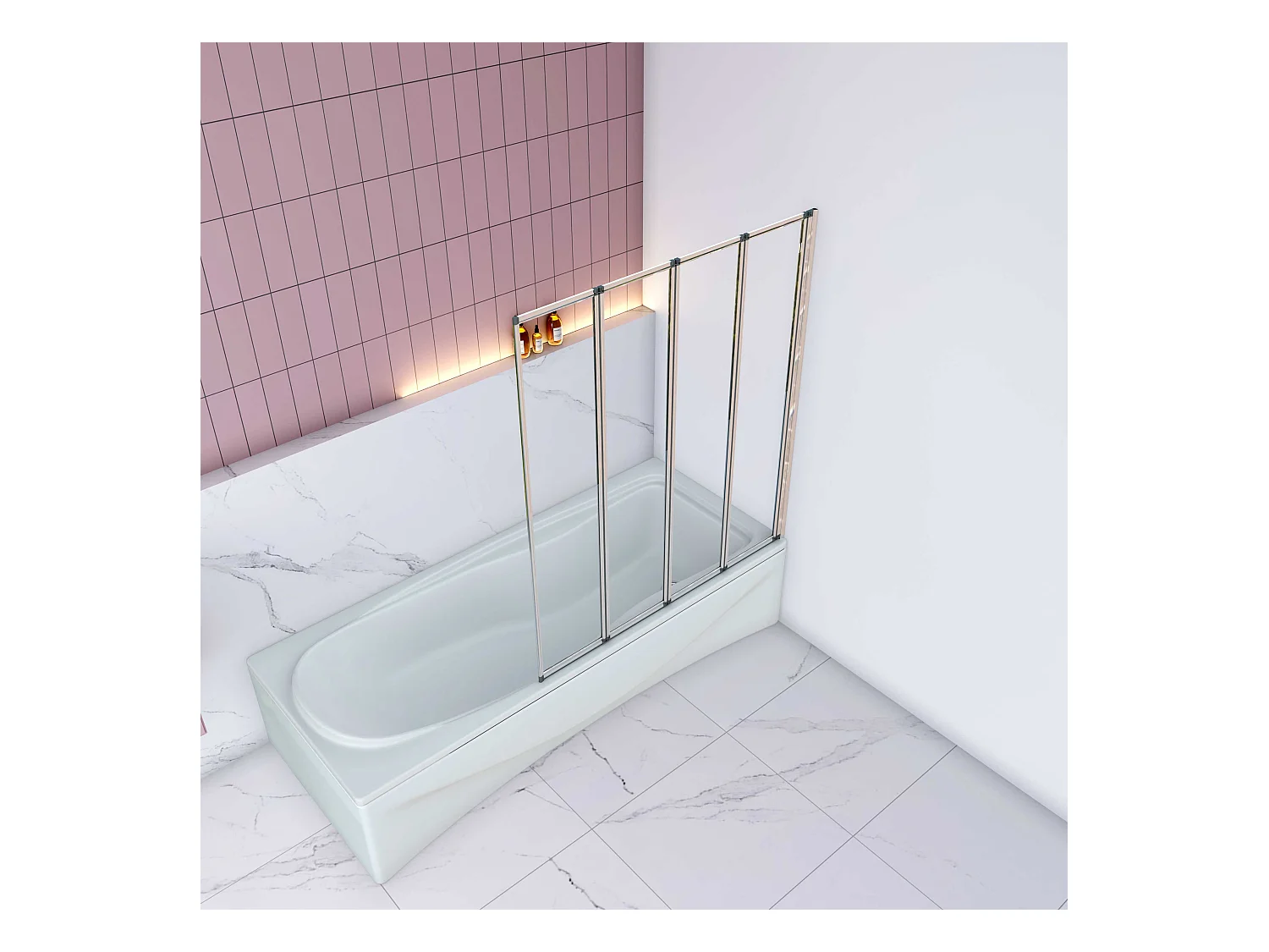 AICA Pare baignoire Chrome pliante style industriel – L100xH140cm avec pliante 4 volets pliants 180°–Installation réversible–4mm verre trempé