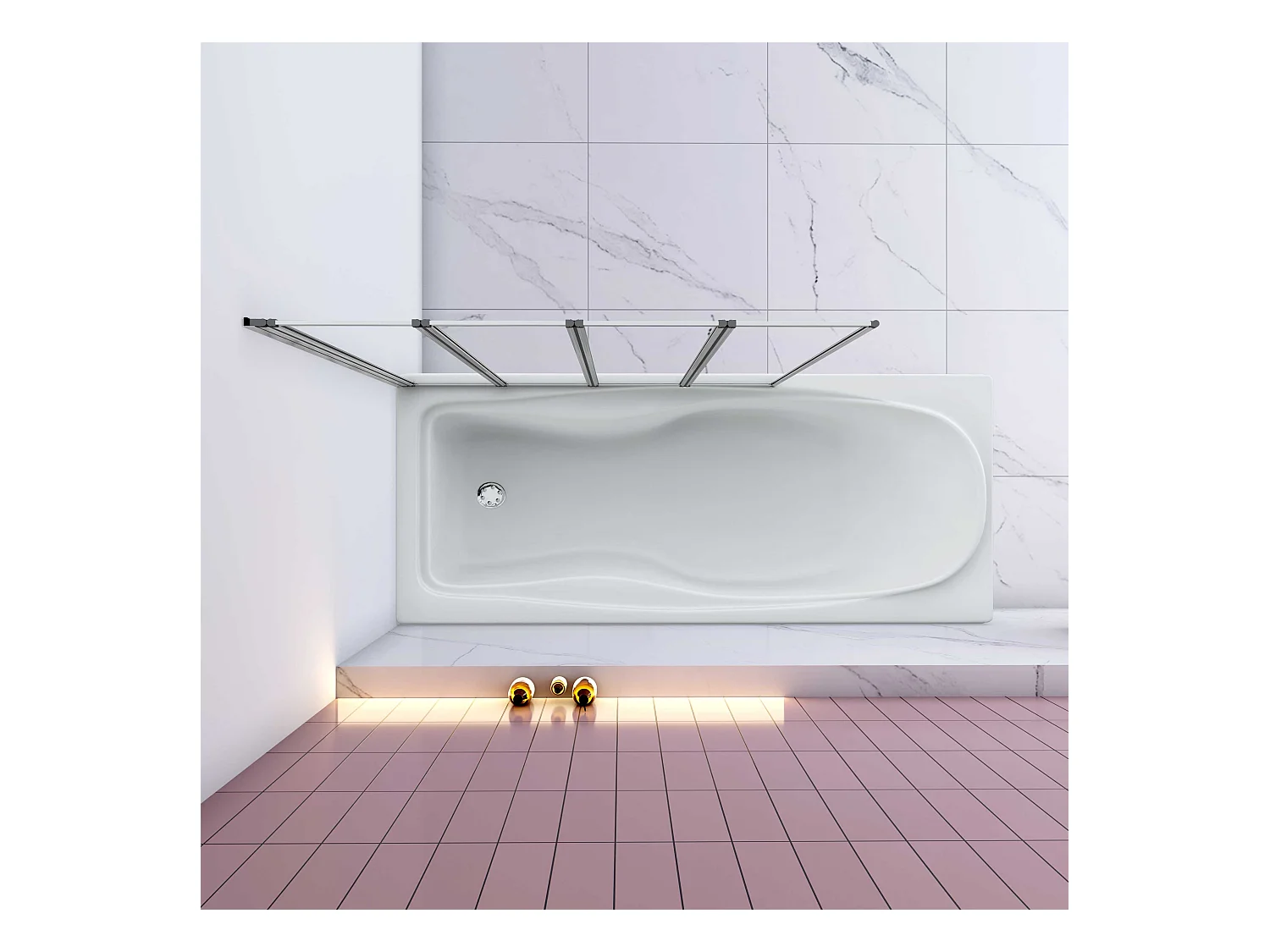 AICA Pare baignoire Chrome pliante style industriel – L100xH140cm avec pliante 4 volets pliants 180°–Installation réversible–4mm verre trempé