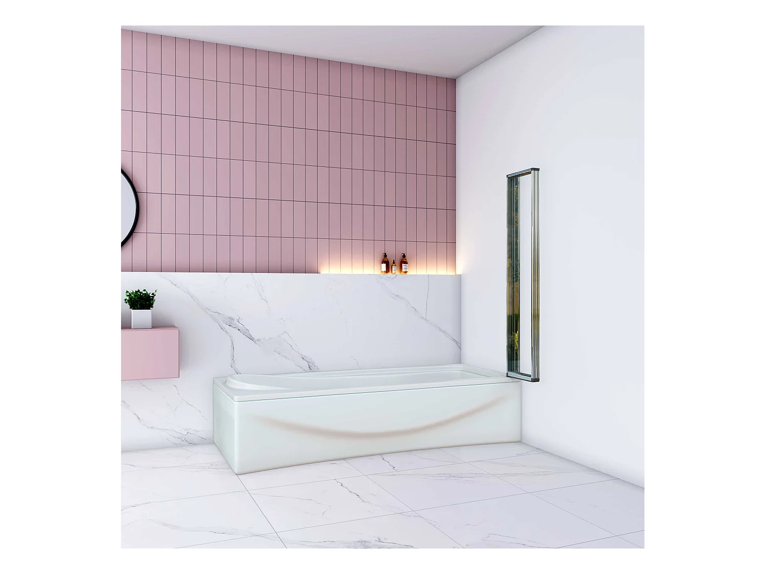 AICA Pare baignoire Chrome pliante style industriel – L100xH140cm avec pliante 4 volets pliants 180°–Installation réversible–4mm verre trempé