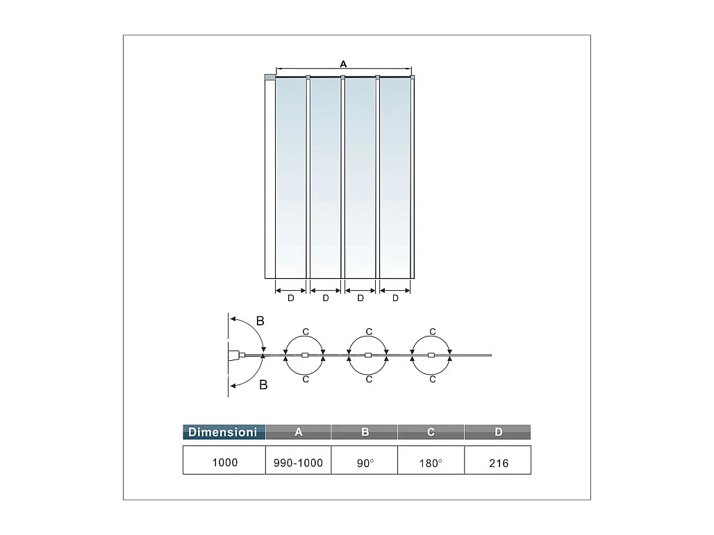 AICA Pare baignoire Chrome pliante style industriel – L100xH140cm avec pliante 4 volets pliants 180°–Installation réversible–4mm verre trempé