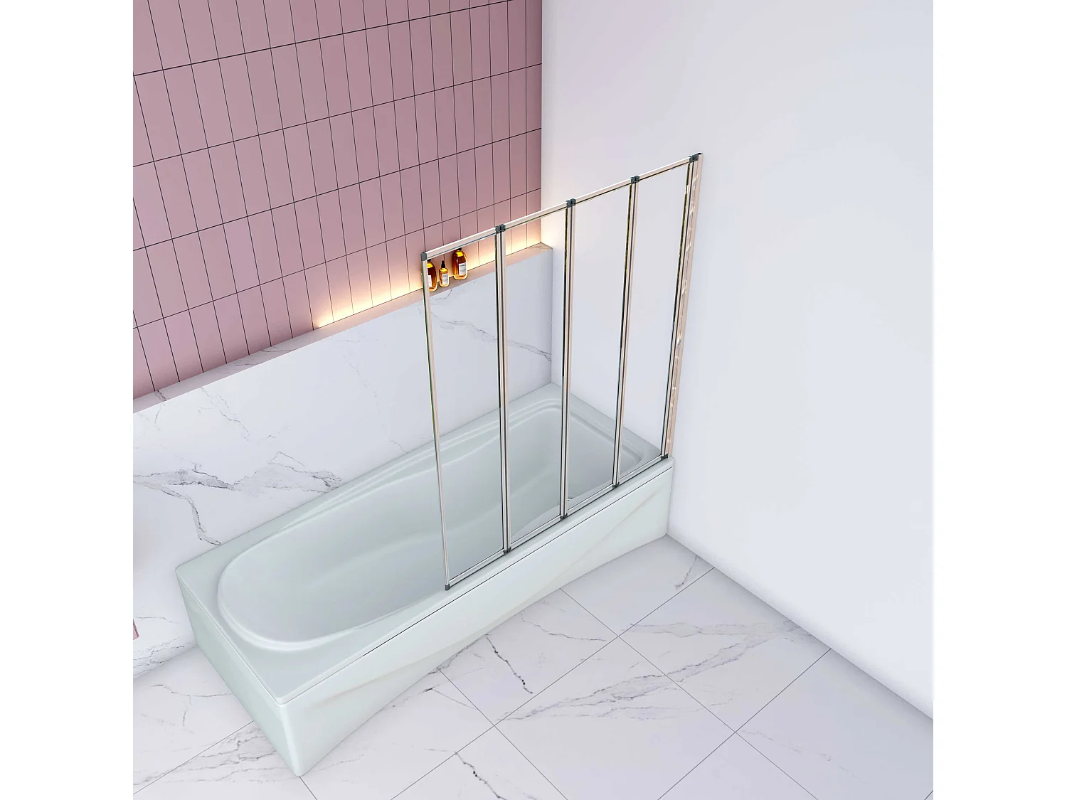 AICA Pare baignoire Chrome pliante style industriel – L100xH140cm avec pliante 4 volets pliants 180°–Installation réversible–4mm verre trempé