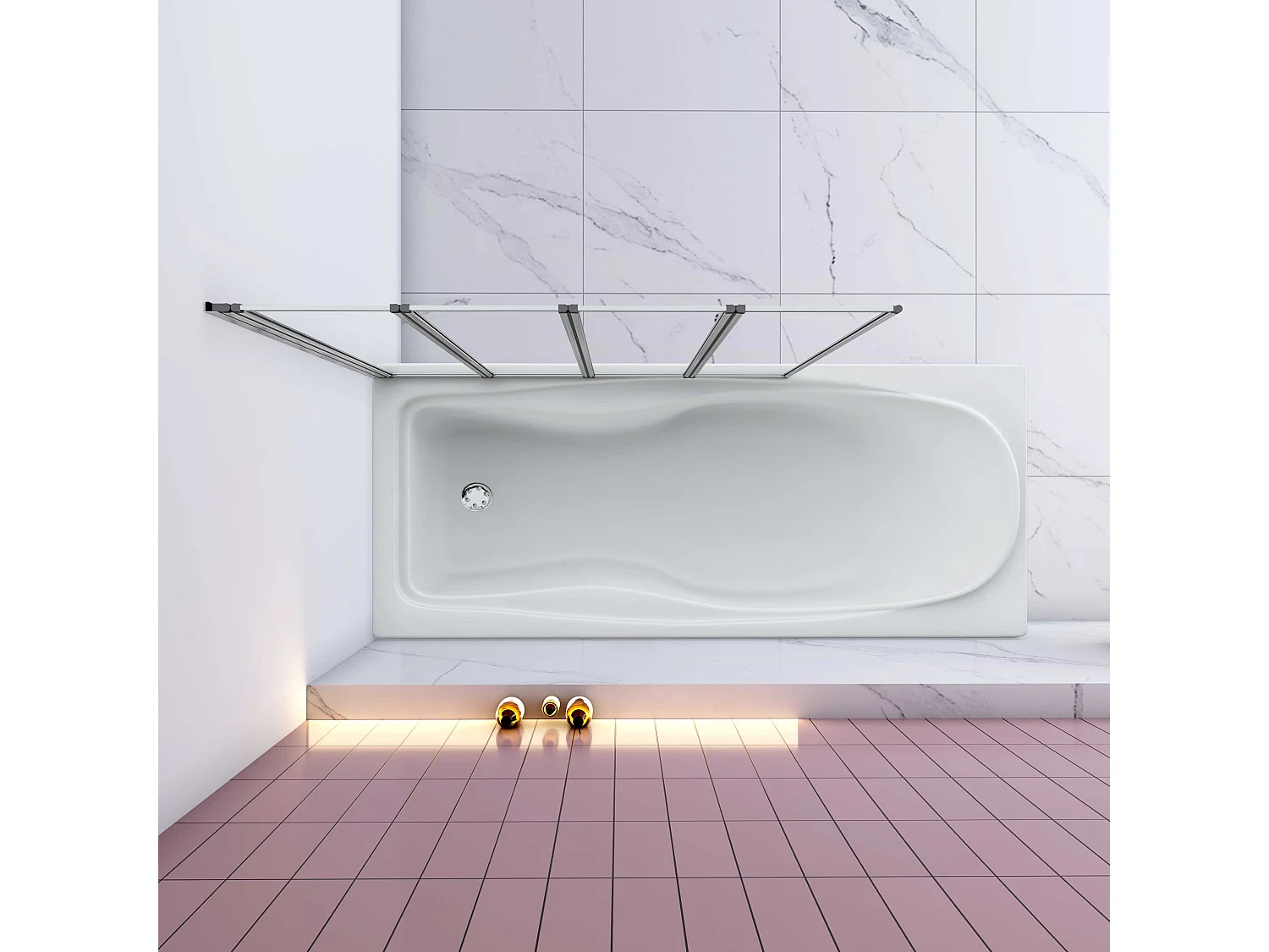 AICA Pare baignoire Chrome pliante style industriel – L100xH140cm avec pliante 4 volets pliants 180°–Installation réversible–4mm verre trempé