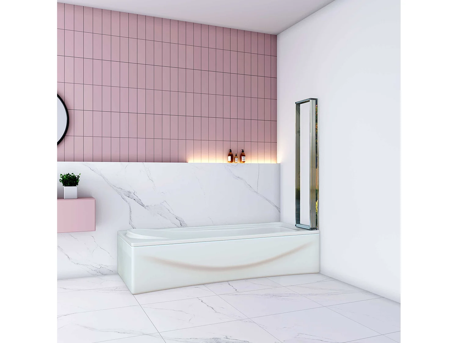 AICA Pare baignoire Chrome pliante style industriel – L100xH140cm avec pliante 4 volets pliants 180°–Installation réversible–4mm verre trempé