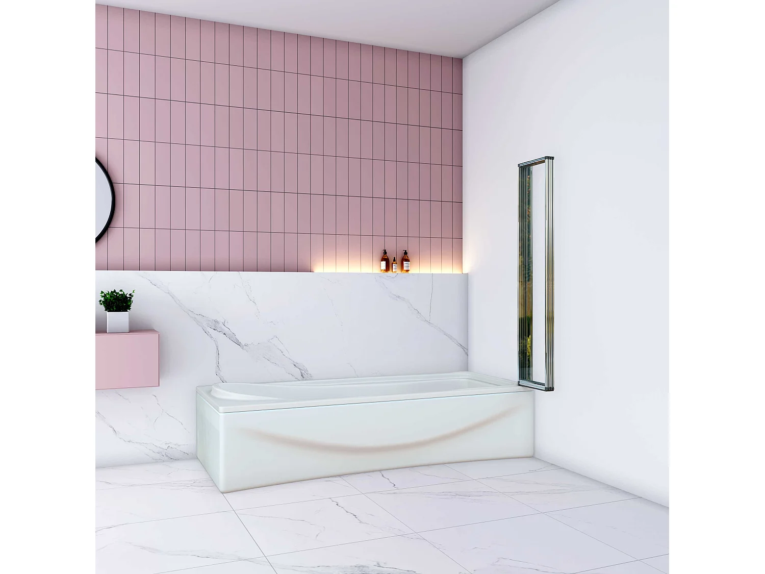 AICA Pare baignoire Chrome pliante style industriel – L100xH140cm avec pliante 4 volets pliants 180°–Installation réversible–4mm verre trempé