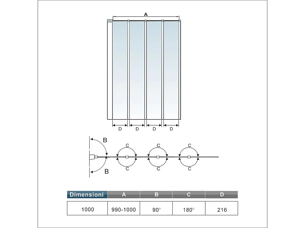 AICA Pare baignoire Chrome pliante style industriel – L100xH140cm avec pliante 4 volets pliants 180°–Installation réversible–4mm verre trempé