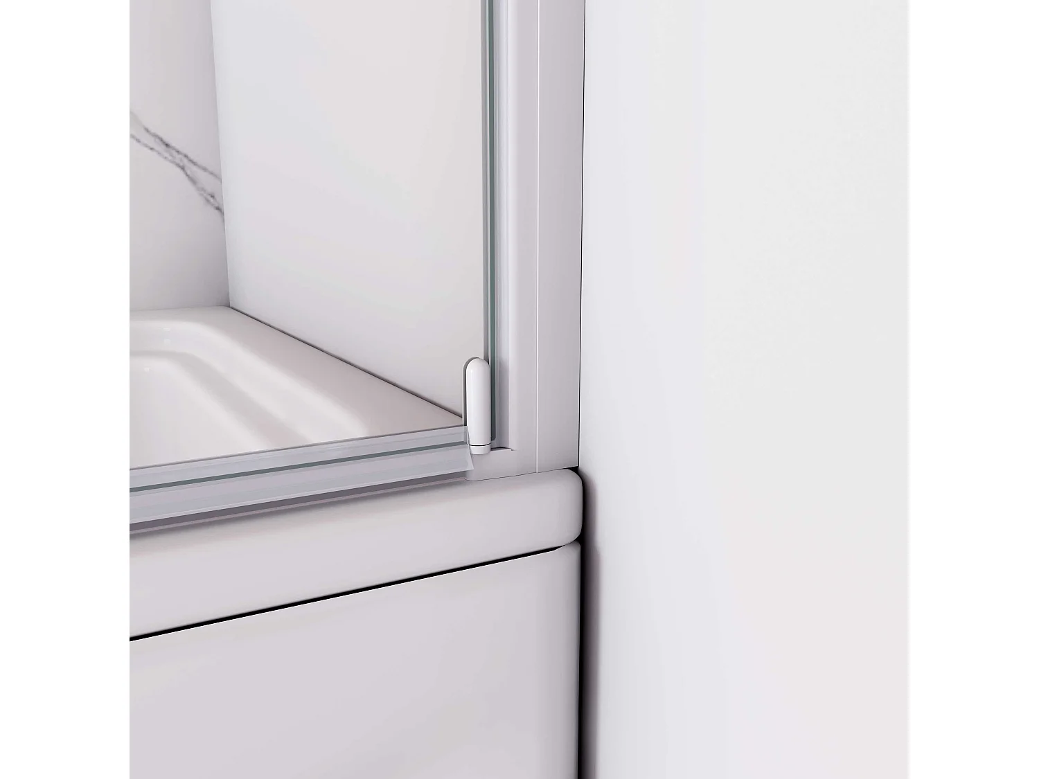 AICA Pare baignoire Blanc mat au angle arrondis pivotant à 180°– L70xH130cm —style industriel  –  4mm verre trempé — Installation réversible