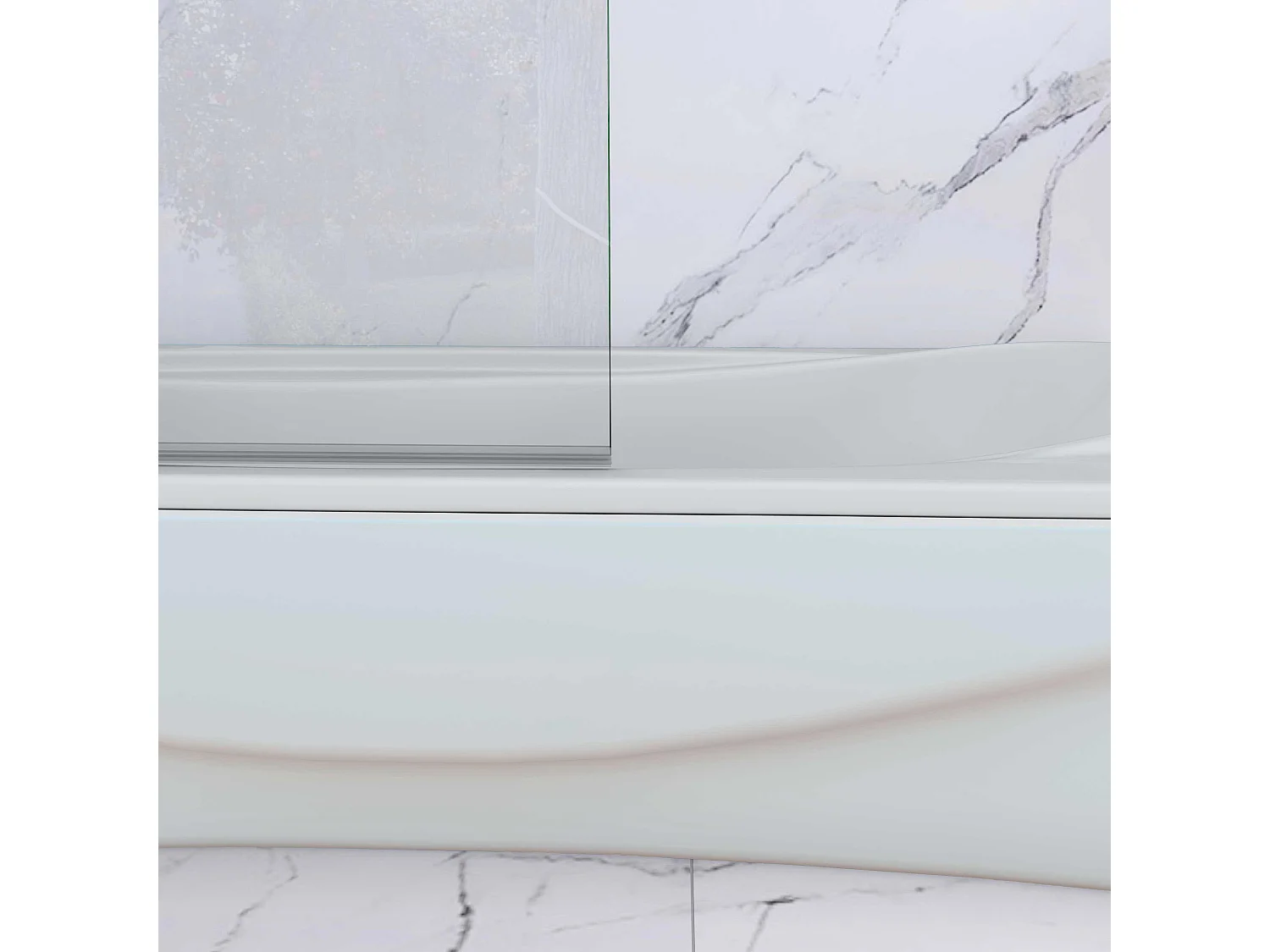 AICA Pare baignoire Chrome au angle arrondis pivotant 180°–L100xH140cm —bande central dépoli et style industriel – 6mm verre anticalcaire