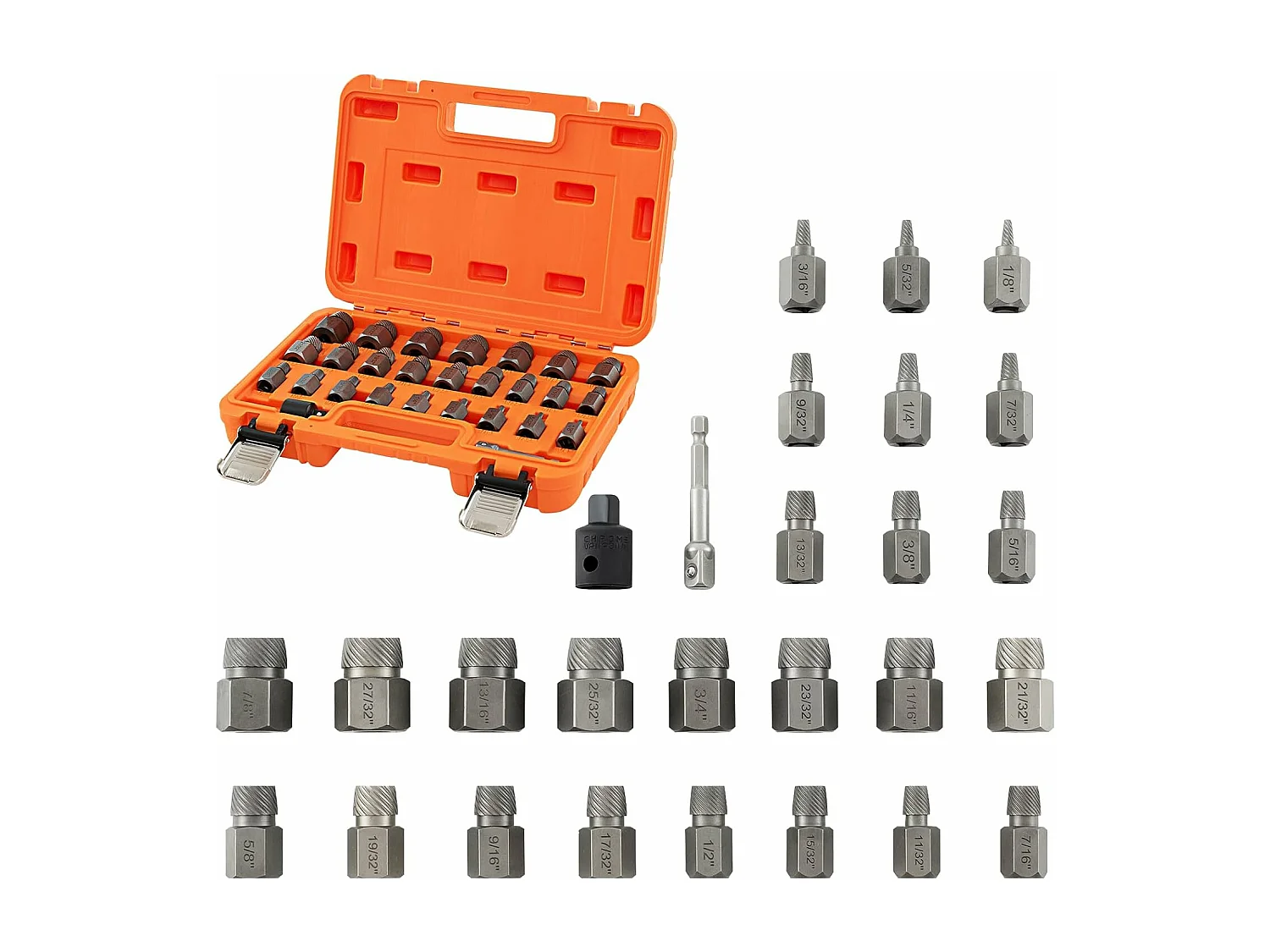 Kit de 27 PCS Extracteur de Vis et Boulons à Double Tête Entraînement 3/8 ", Extracteur à Tête Hexagonale et Multi-Cannelures (Orange)