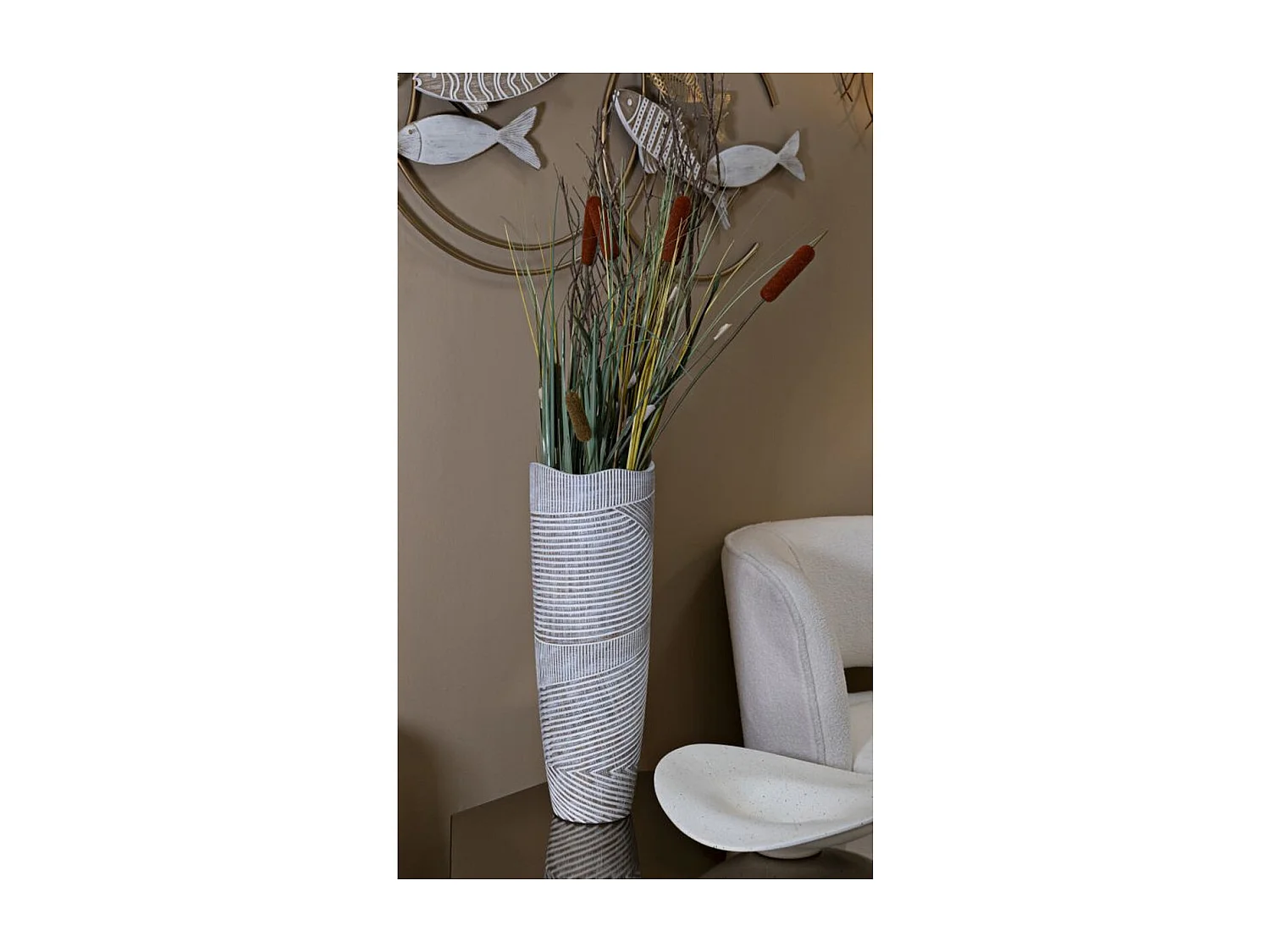 Vase Décoratif Lignes, Blanc, 55x19x19 cm, Seven Design